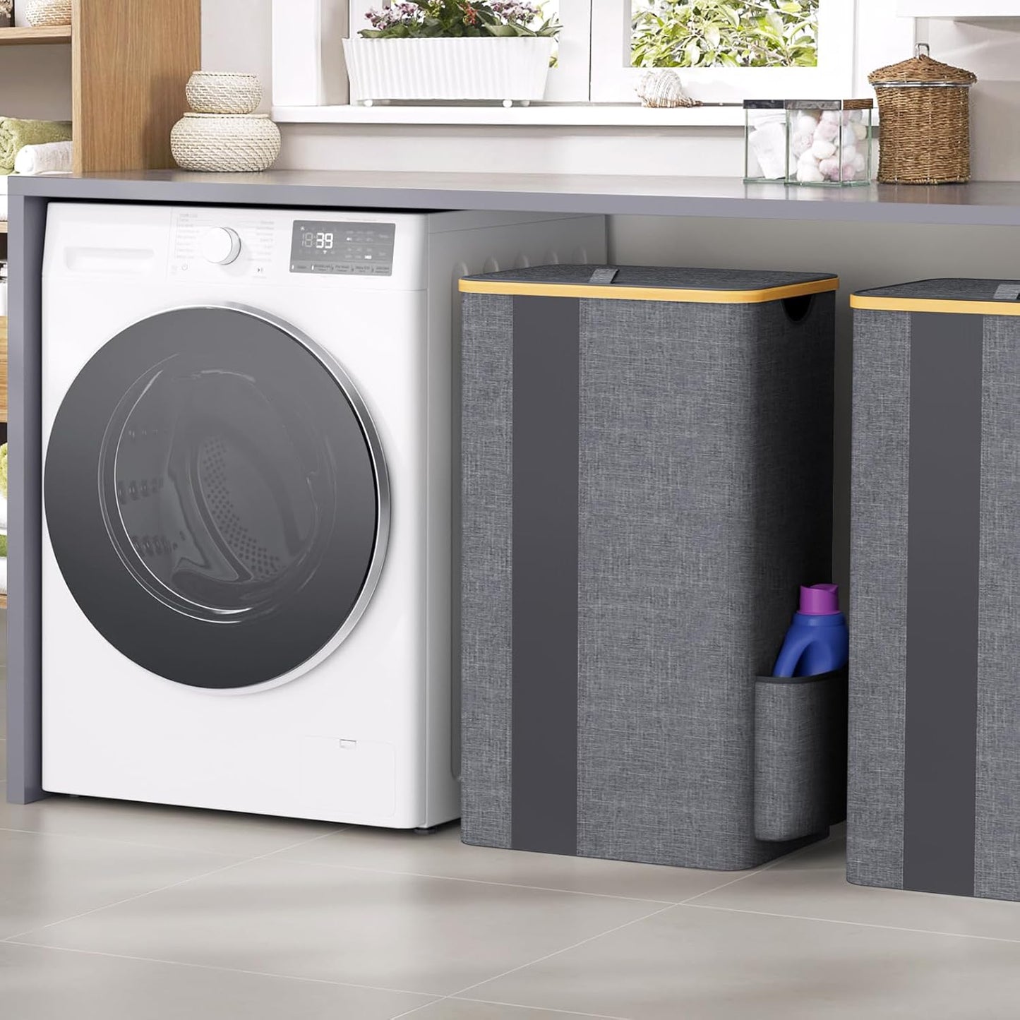100L Laundry Basket with Lid, Removable Laundry Bag and Handles, Breathable Design Hamper for Bedroom, Bathroom, Dorm, and Laundry Room - Light Grey