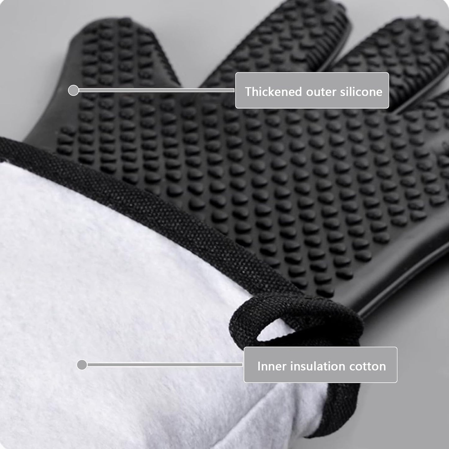 1 Pair 19.7 Inch Extra Long Silicone Oven Mitts, Heat Resistant Oven Gloves with Quilted Liner Non-Slip Textured Grip Perfect for BBQ, Baking, Cooking and Grilling (Black)