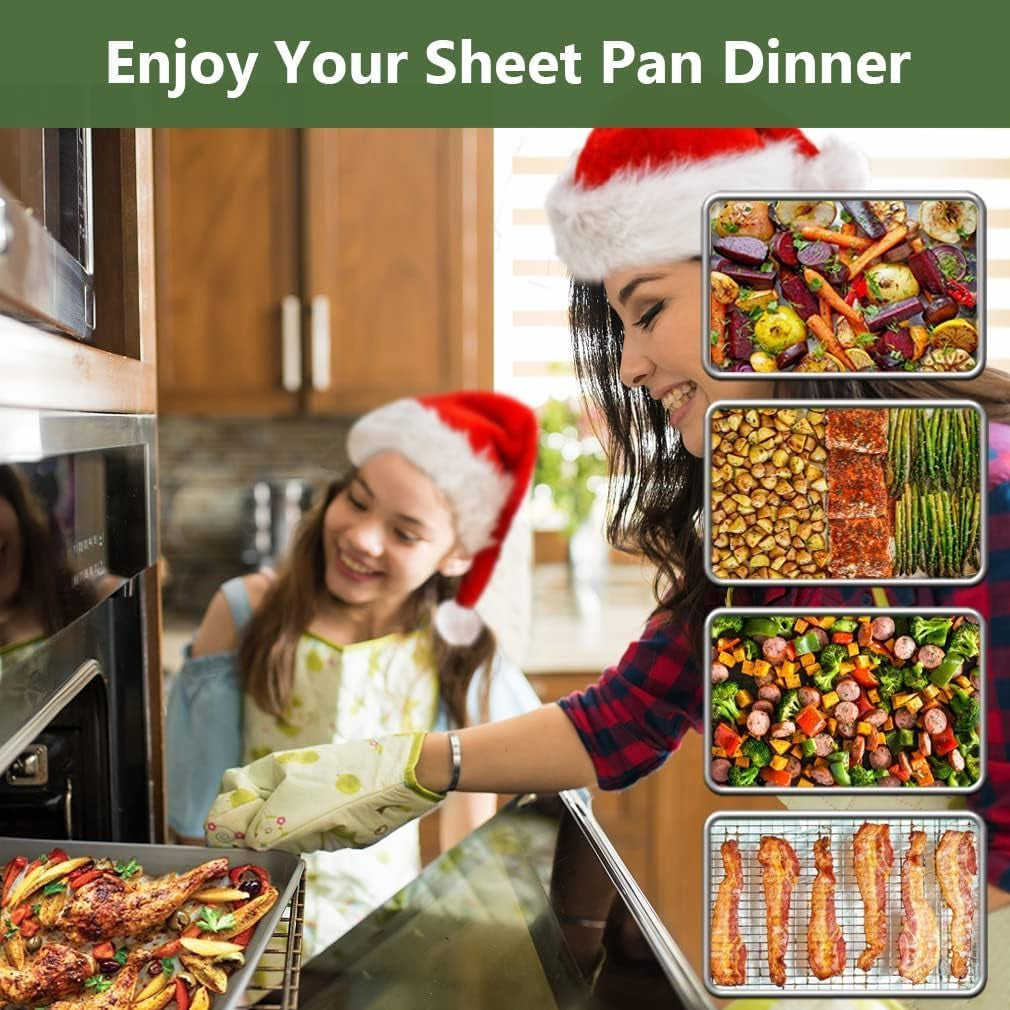 Stainless Steel Baking Sheet and Rack Set (2 Pans + 2 Racks) - Nonstick, Heavy Duty, Warp Resistant, Rust Free, Size 16 x 12 x 1 Inches