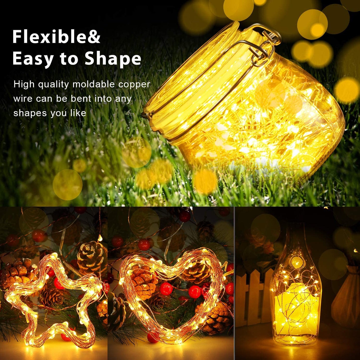 USB LED Fairy String Light, 1 Pack Copper Wire Fairy Lights for Indoor, Bedroom Festival Christmas Wedding Party Patio Decorative Window with USB Interface (16Ft./5M,Warm White)