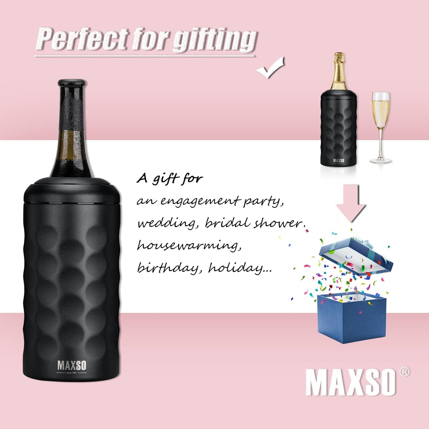 Wine Chiller Single Bottle Stainless Steel Iceless Cooler Insulated Wine Bottle Keep Wine Cold up to 6 Hours Fits Most Wine Bottles Gift for Wine Lovers Rapid and Portable