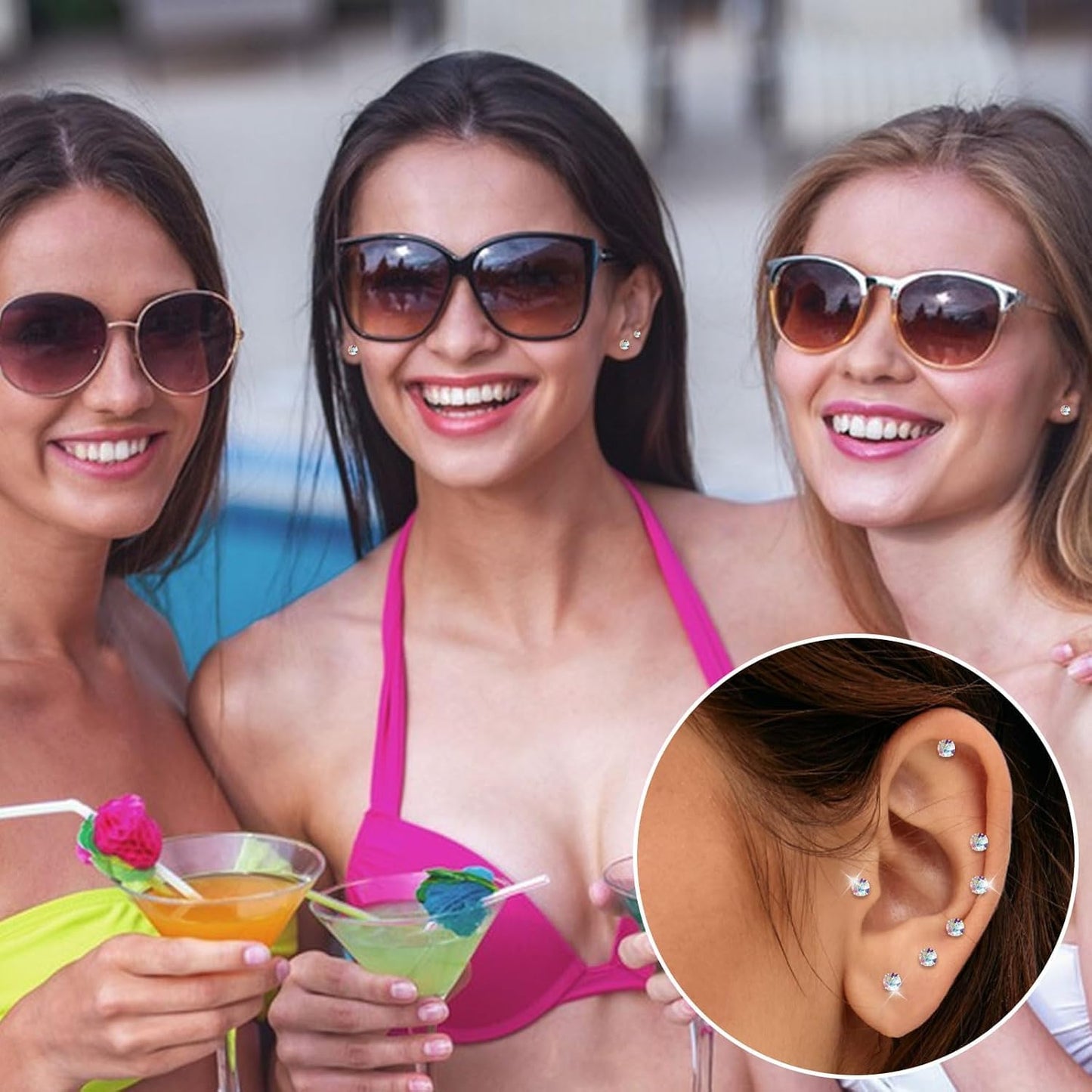 Flat Back Earrings 4Mm Stud Earrings for Women, Cubic Zirconia Stud Earrings Hypoallergenic Spiral Ear Cartilage Earlobe Silver Earrings (4Mm)