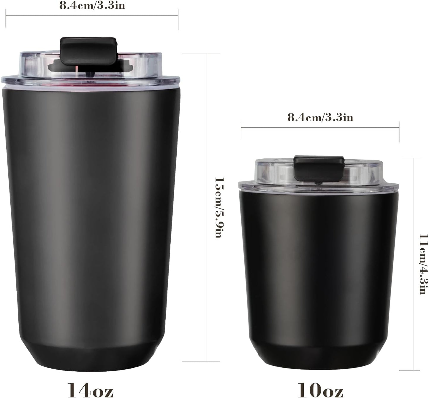 Insulated Tumblers with Lid, 14 Oz Travel Coffee Mug Stainless Steel Vacuum Cup, Leak Proof Reusable Double Walled Coffee Tumbler for Iced and Hot Drinks, Black