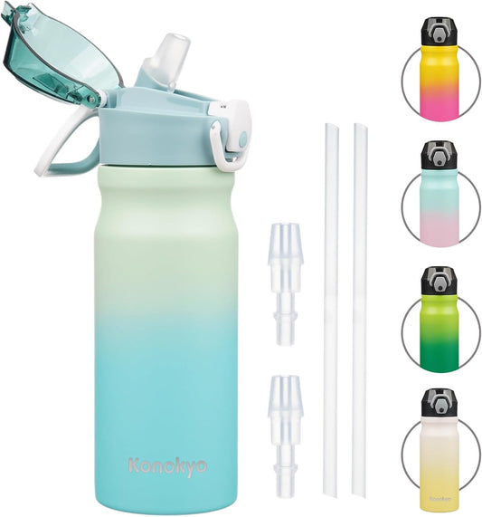 Insulated Water Bottle with Straw and Carry Loop,18 Oz Stainless Steel Double Wall Vaccum Metal Water Flask with Leak-Proof Lid,Mint