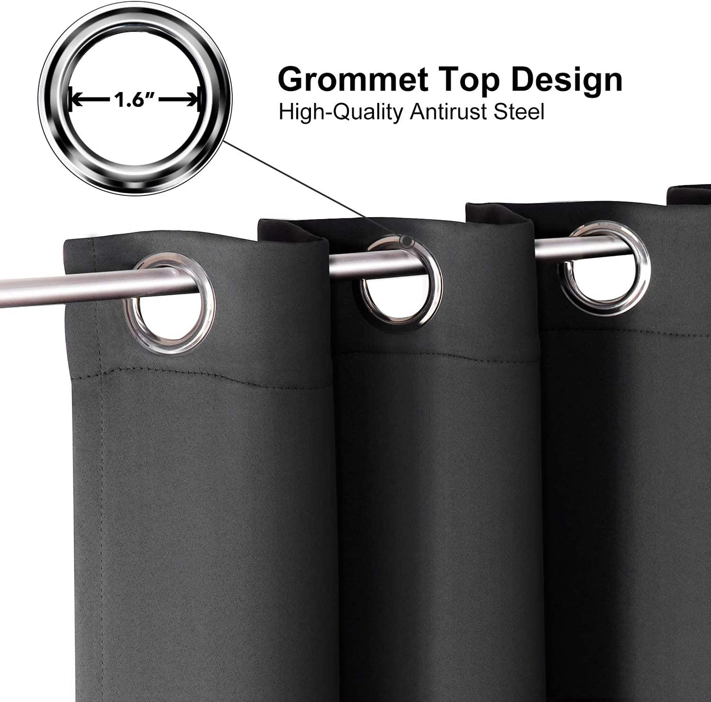 Grommet Blackout Curtains for Bedroom and Living Room - 2 Panels Set Thermal Insulated Room Darkening Curtains (Dark Grey, 42 X 63 Inch)