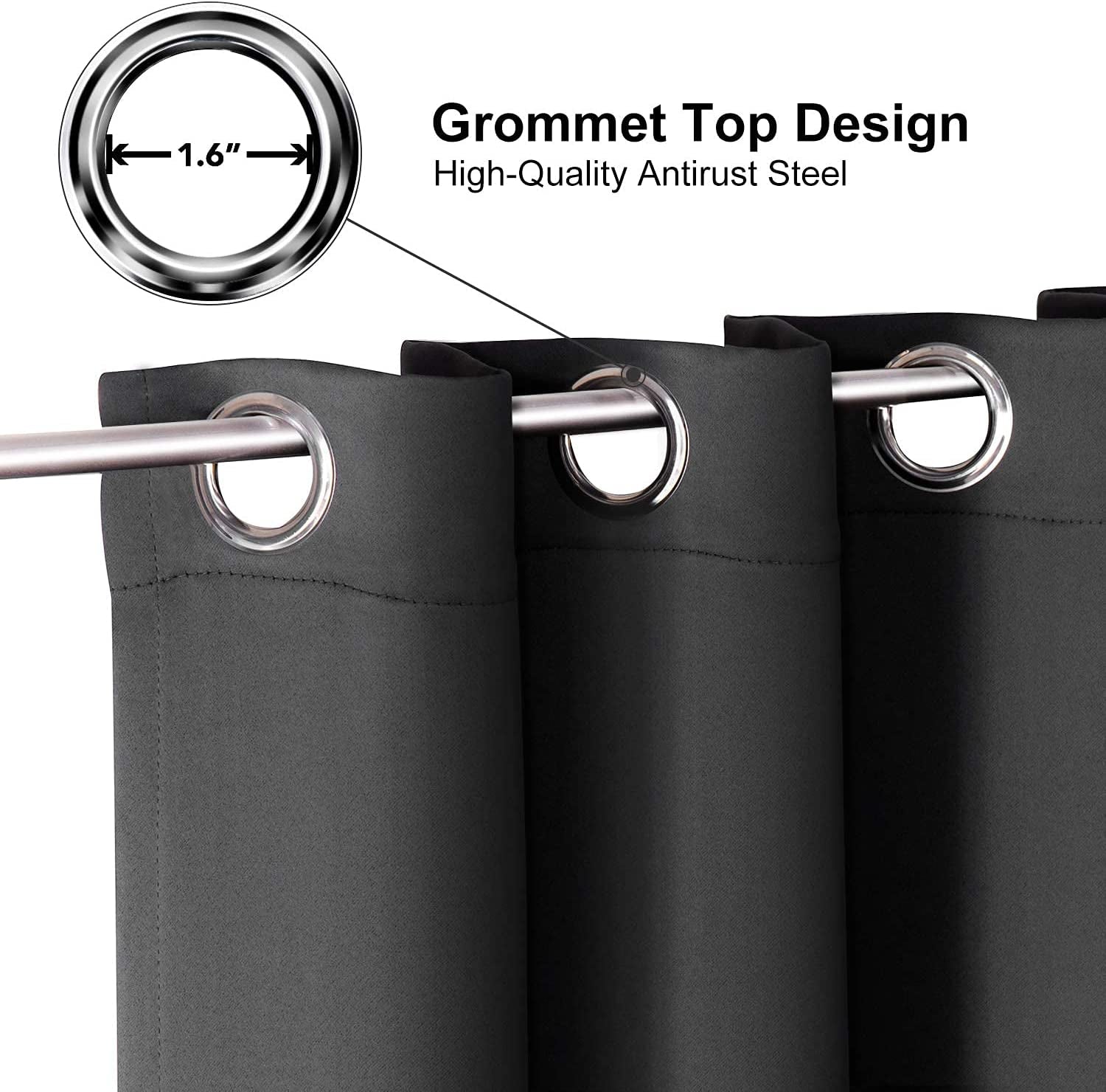 Grommet Blackout Curtains for Bedroom and Living Room - 2 Panels Set Thermal Insulated Room Darkening Curtains (Dark Grey, 42 X 63 Inch)