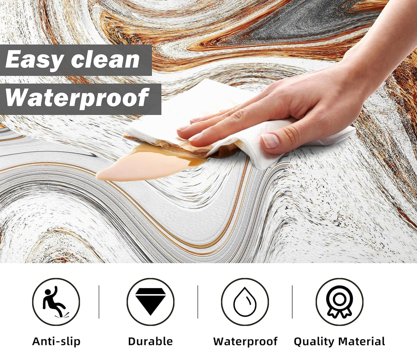 Kitchen Mats for Floor anti Fatigue Floor Marble Cushioned Memory Foam Non Slip PVC Leather Padded Comfort Standing Rugs Set of 2, 17.3X28+17.3X47 Inch,0.4 Inch Thick