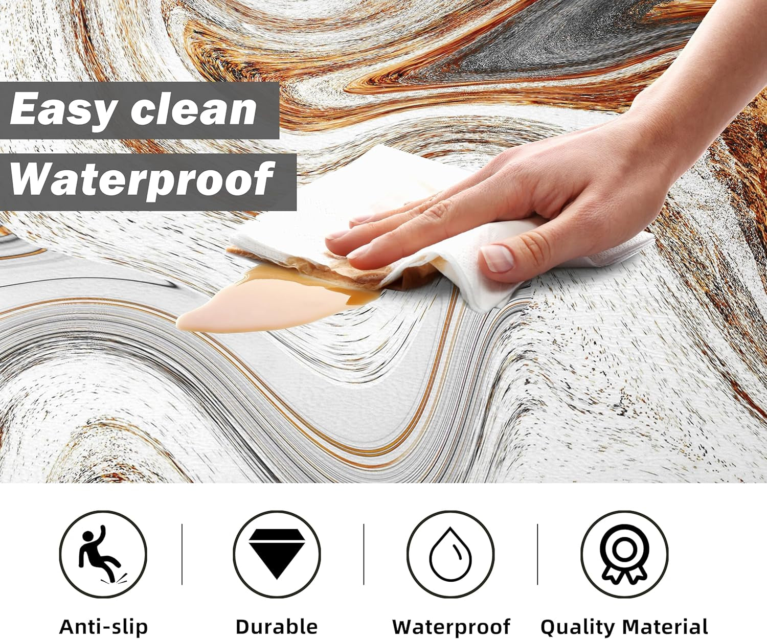 Kitchen Mats for Floor anti Fatigue Floor Marble Cushioned Memory Foam Non Slip PVC Leather Padded Comfort Standing Rugs Set of 2, 17.3X28+17.3X47 Inch,0.4 Inch Thick