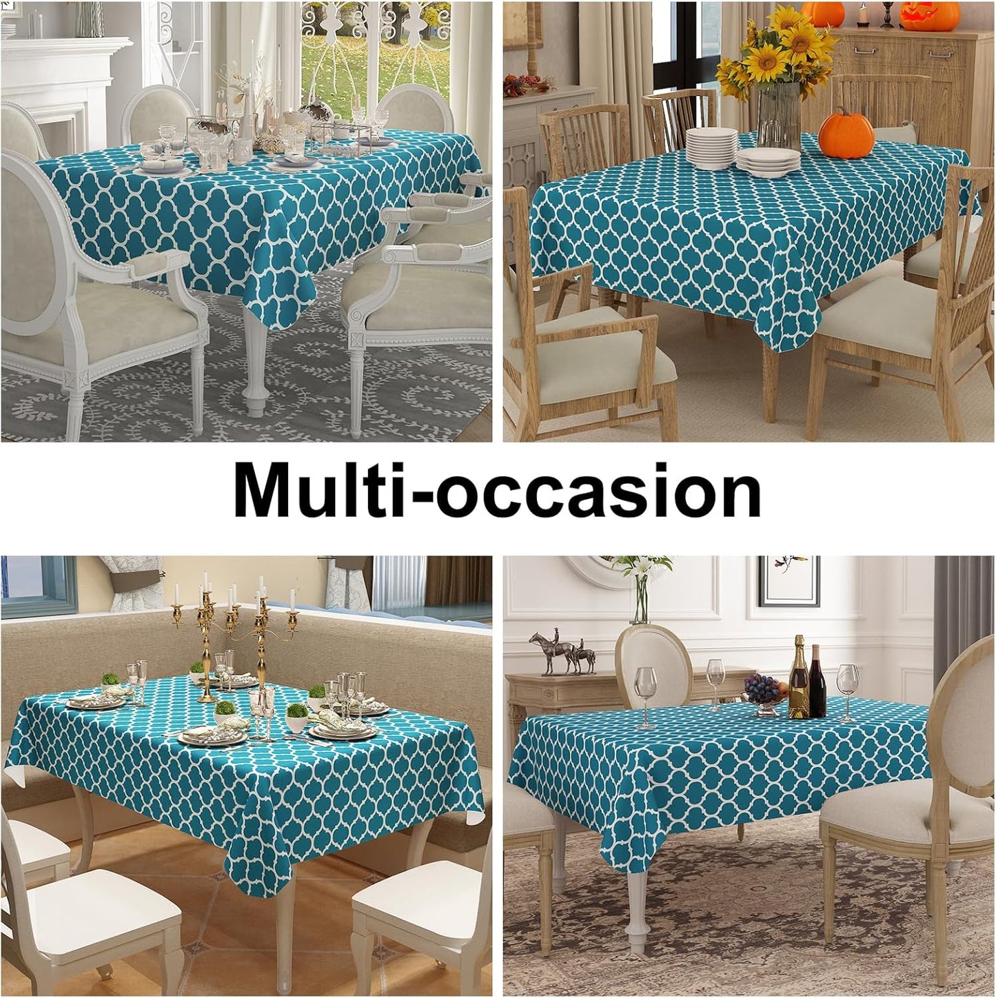 Rectangle Waterproof Vinyl Tablecloth with Flannel Backing, Wipeable and Spillproof for Indoor and Outdoor Use (60" x 84", Teal)