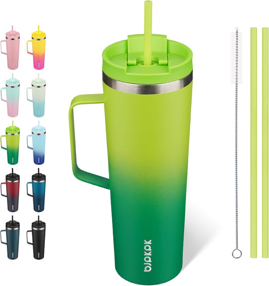 Insulated Tumbler with Handle, 30Oz Insulated Tumblers with Lid and Straw, Stainless Steel Metal Water Bottles, Coffee Travel Mugs, Cups, Bamboo Grove