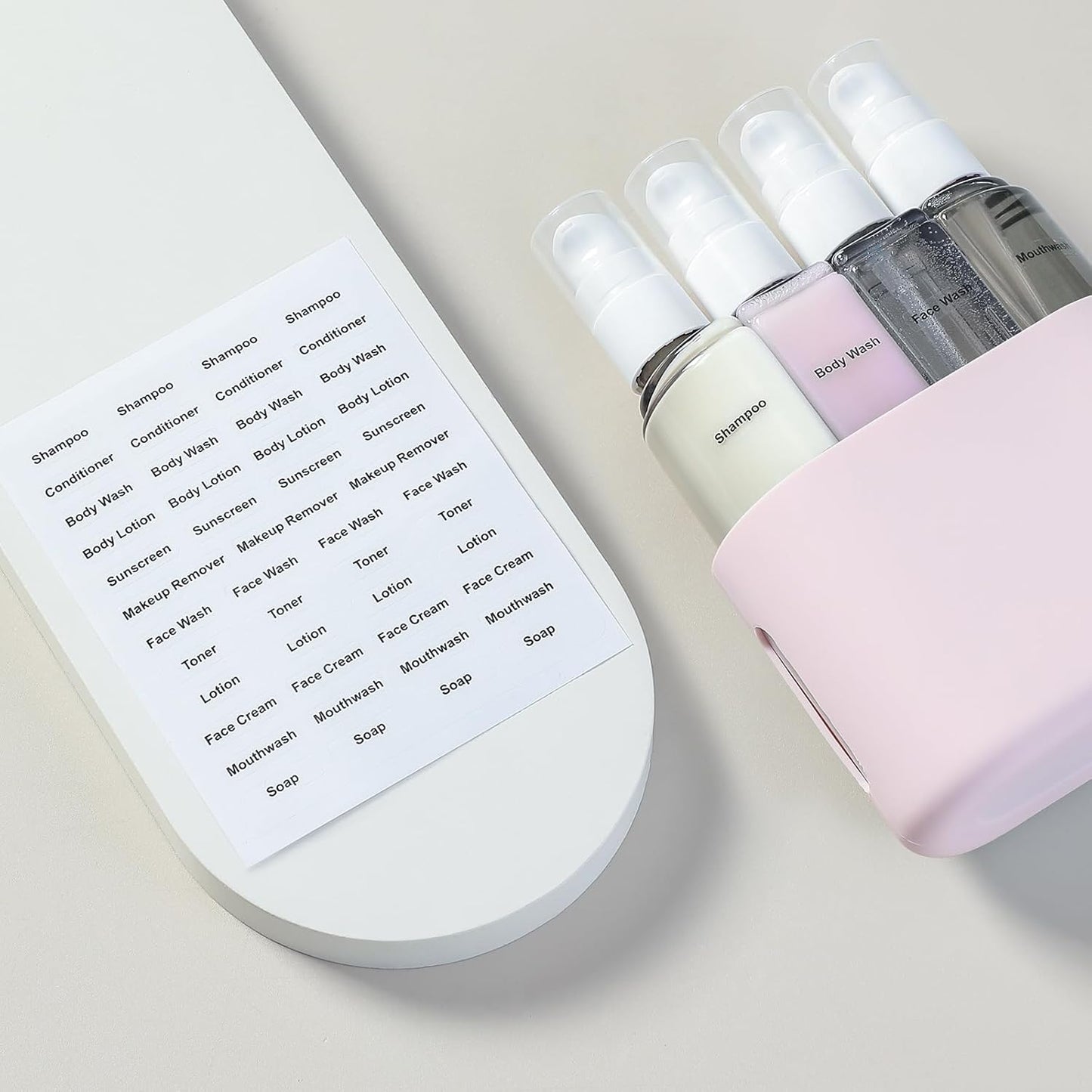 3Oz Travel Bottles for Toiletries, 4 Pack Tsa Approved Portable Travel Size Containers for Shampoo Liquid with Labels, Leak Proof Refillable Containers Dispenser Set - Pink