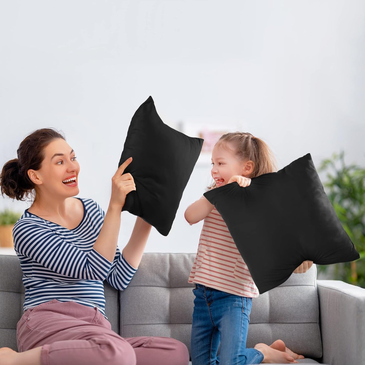 Throw Pillows Insert (Pack of 2, Black) - 18 X 18 Inches Bed and Couch Pillows - Indoor Decorative Pillow