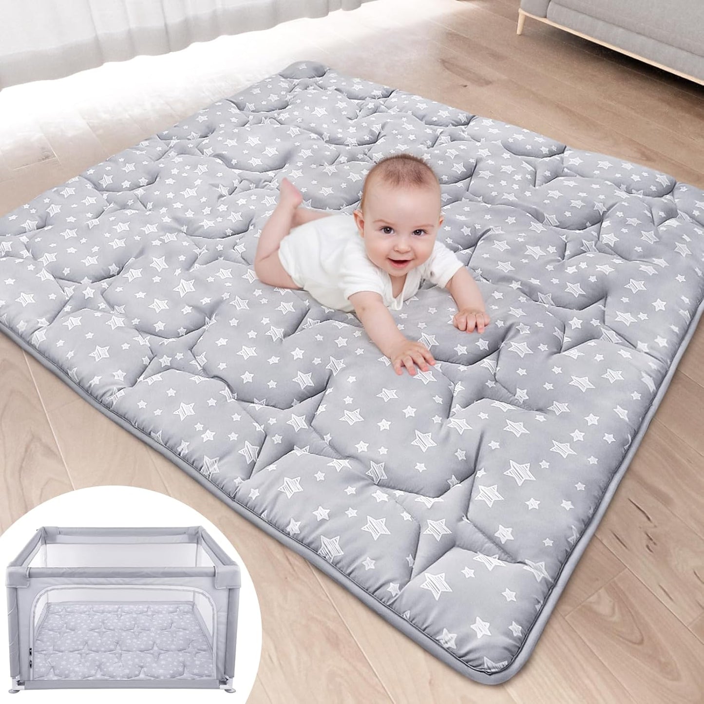 Baby Play Mat 50" X 50" Playpen Mat Fit for TODALE and Dripex Baby Playpen, One-Piece Crawling Mat Non Slip Cushioned Baby Playmat for Floor 50X50 Inches