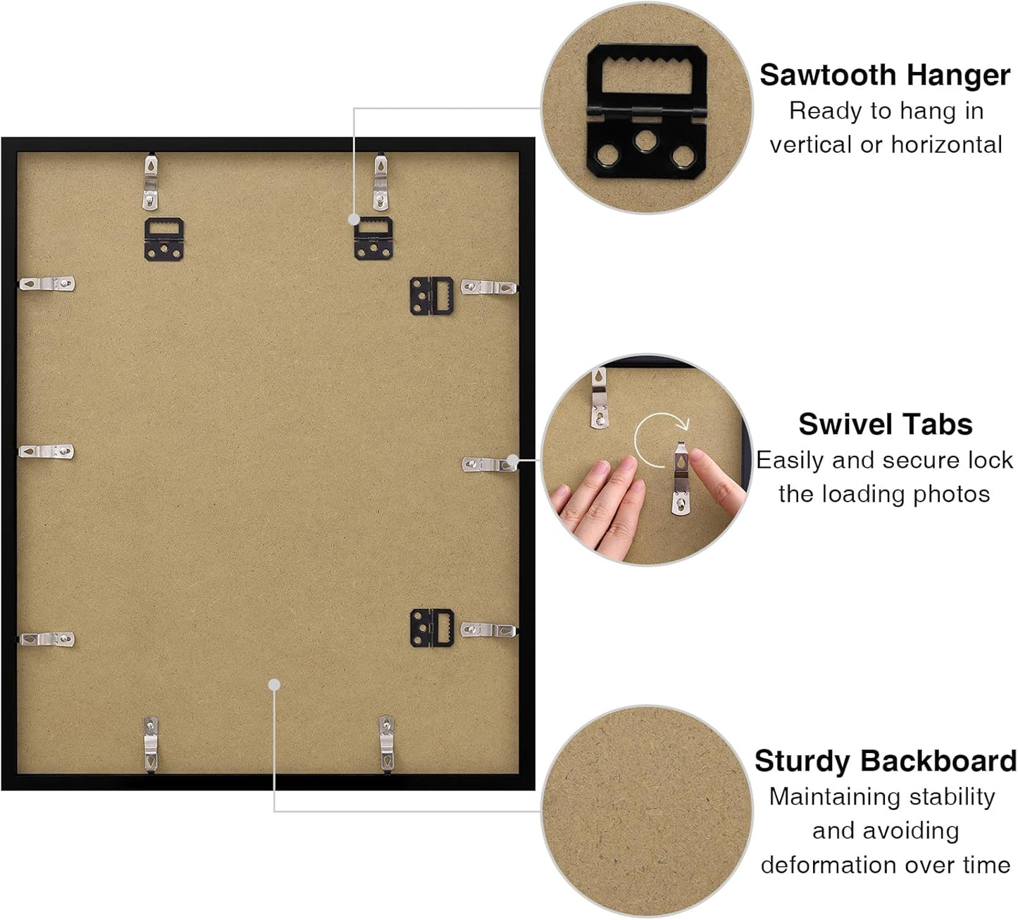 16X20 Picture Frame for Wall, Plexiglass, Displays Poster 11X14 with Mat or 16X20 without Mat, PVC Frame Material, Horizontal or Vertical Hanging, 1 Pack, Black
