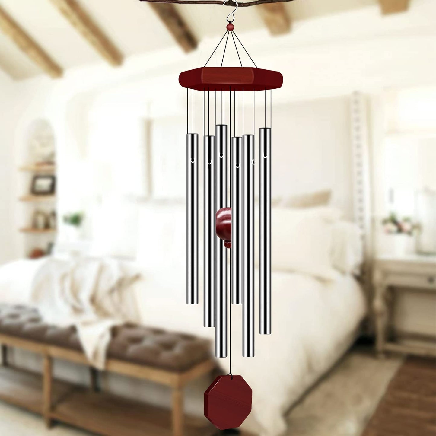 Wind Chimes for Outside, Wind Chimes Outdoor Deep Tone with 6 Metal Tubes and Hook, Memorial Windchimes Home Outdoor Decor for Garden, Patio, Yard