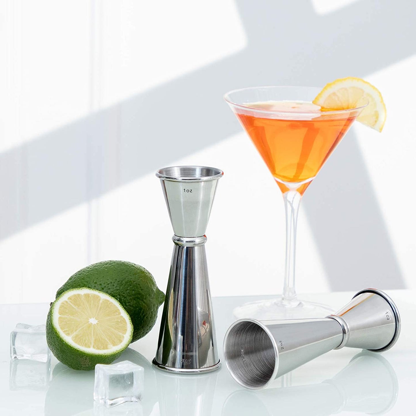 Premium 304 Stainless Steel Double Cocktail Jigger with Internal Measurements - 2 OZ & 1 OZ Capacity for Professional Bartending