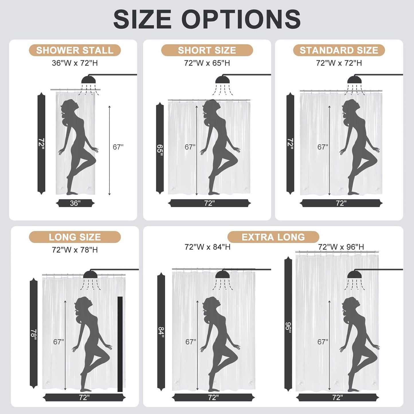 Heavy Duty Stall Shower Curtain Liner 12 Gauge, 36 X 72 Inches Clear Weighted Plastic Shower Liner with 2 Weighted Stones and 6 Rustproof Metal Grommet