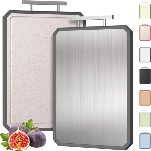 2 in 1 Stainless Steel Cutting Board with Handle Chopping Large Big Small Metal Carving Kitchen Meat Butcher Block Not Titanium Wood Bamboo Glass Marble Stone Rubber Plastic Silicone Acrylic Teak Sink
