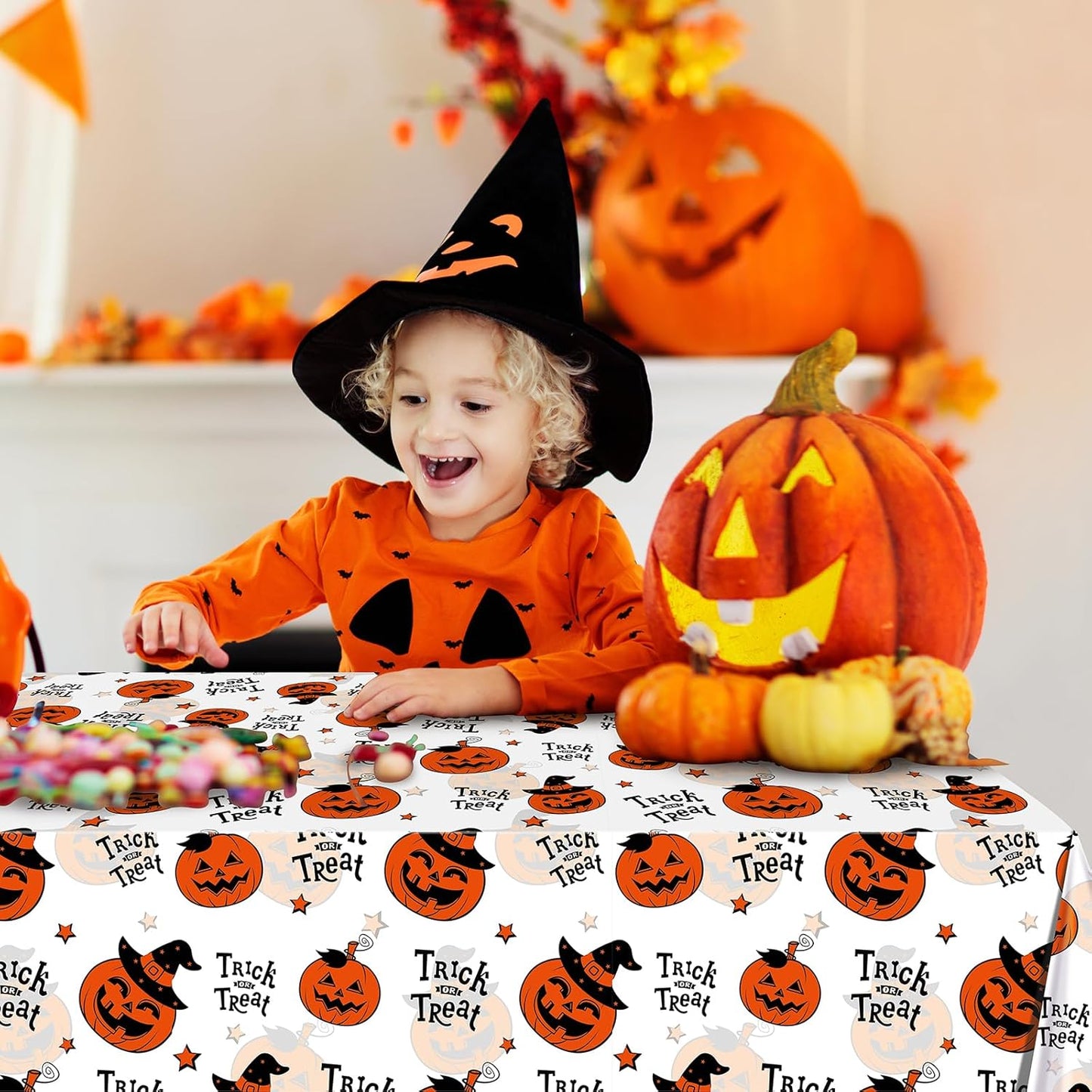 3 Pack Halloween Plastic Tablecloth Decorations, Trick or Treat Halloween Disposable Table Cloth, Hallo Ween Pumpkin Rectangle Table Cover for Kids Indoor Party Decorations, 54 X 108 Inch