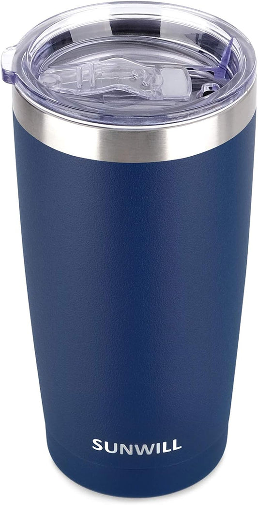 Travel Coffee Tumbler 20 Oz, Insulated Mug with Lid, Stainless Steel Cup for Outdoor, Powder Coated Navy