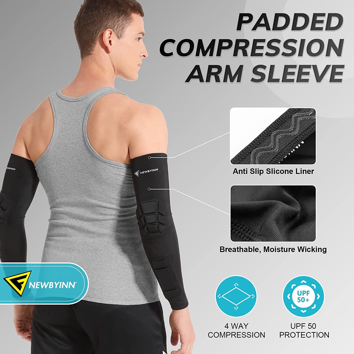 Padded Arm Sleeves 2 Pack, Elbow Forearm Crashproof Pads for Football Basketball Volleyball Soccer