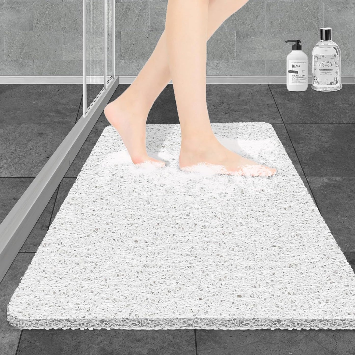 Bathtub Mat Non Slip, Bath Mat for Tub, Shower Mats for inside Shower, 31.5X16 Inch, PVC Loofah Bathroom Mats for Wet Areas, Quick Drying, White