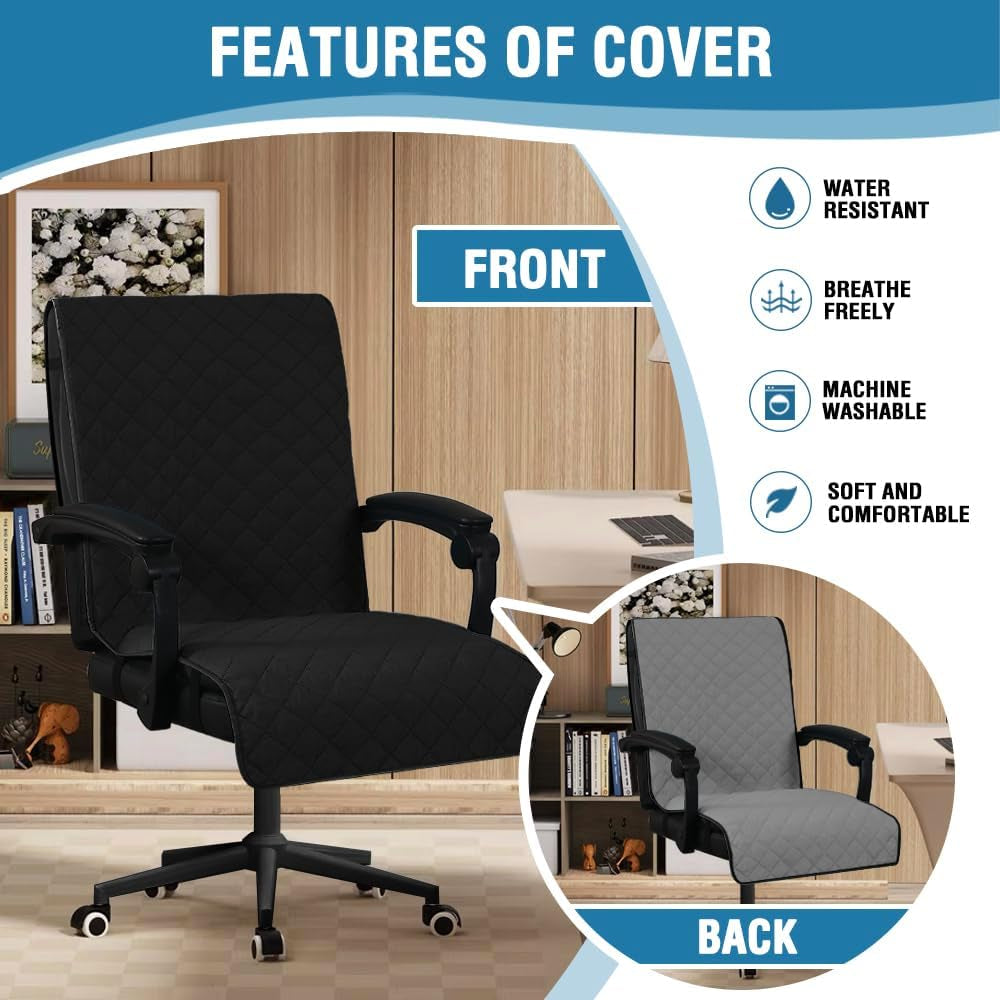 Water Resistant Chair Cover Reversible Dining Chair Cover with Non-Slip Buckle Soft Removable High Chair Slipcovers Oversized for Armchair or Armless Chair,Black/Grey