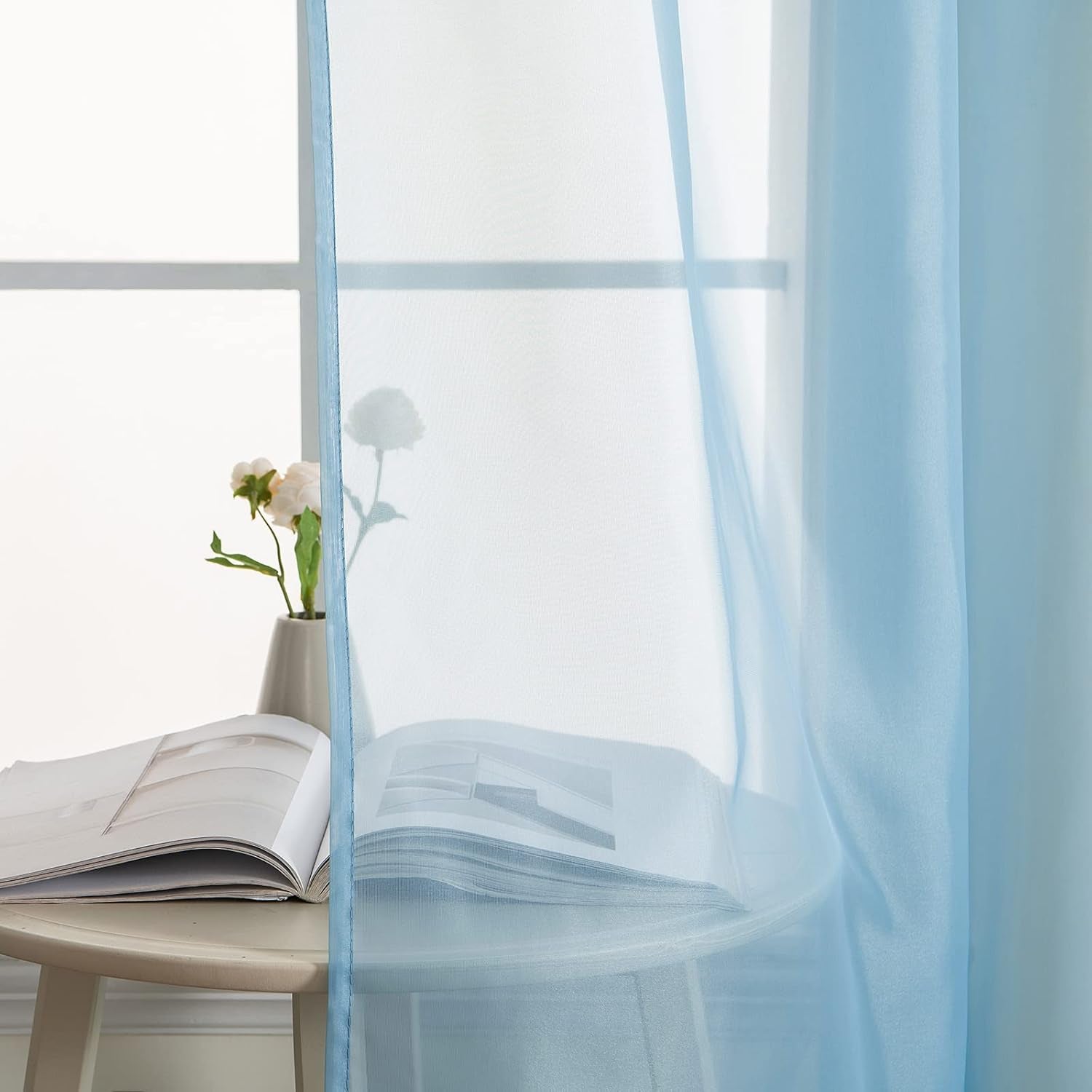 Half Window Sheer Curtains Rod Pocket Translucent Voile Drapes Extra Wide for Small Window Kitchen Cafe One Panel 54 X 18 Dusty Blue