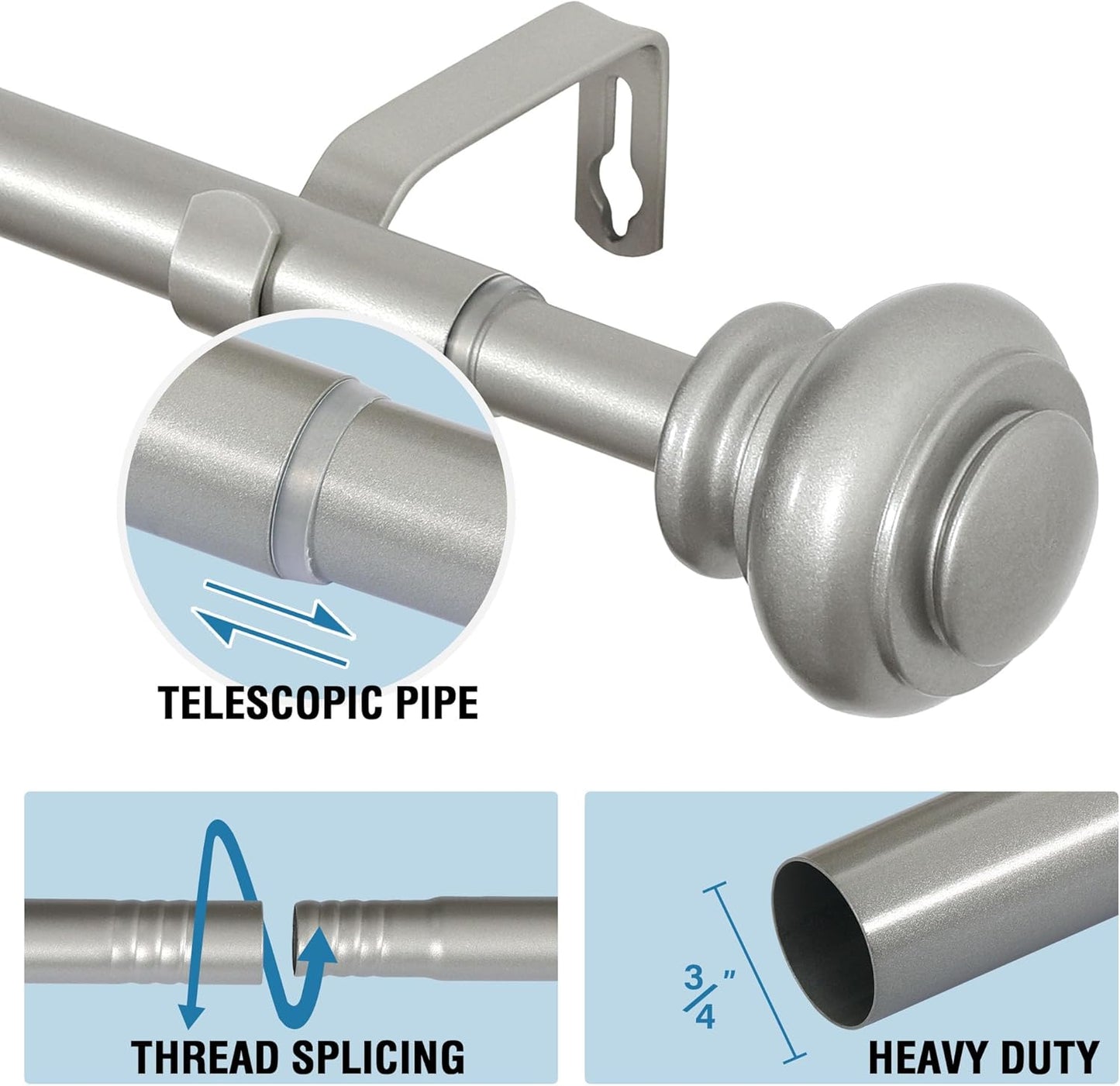 Curtain Rods for Windows 16.2 to 28.2 Inches 3/4 Inch Diameter Adjustable Decorative Telescoping Curtain Rod with Brackets Heavy Duty Splicing Window Rods with Classic Finials, Nickel