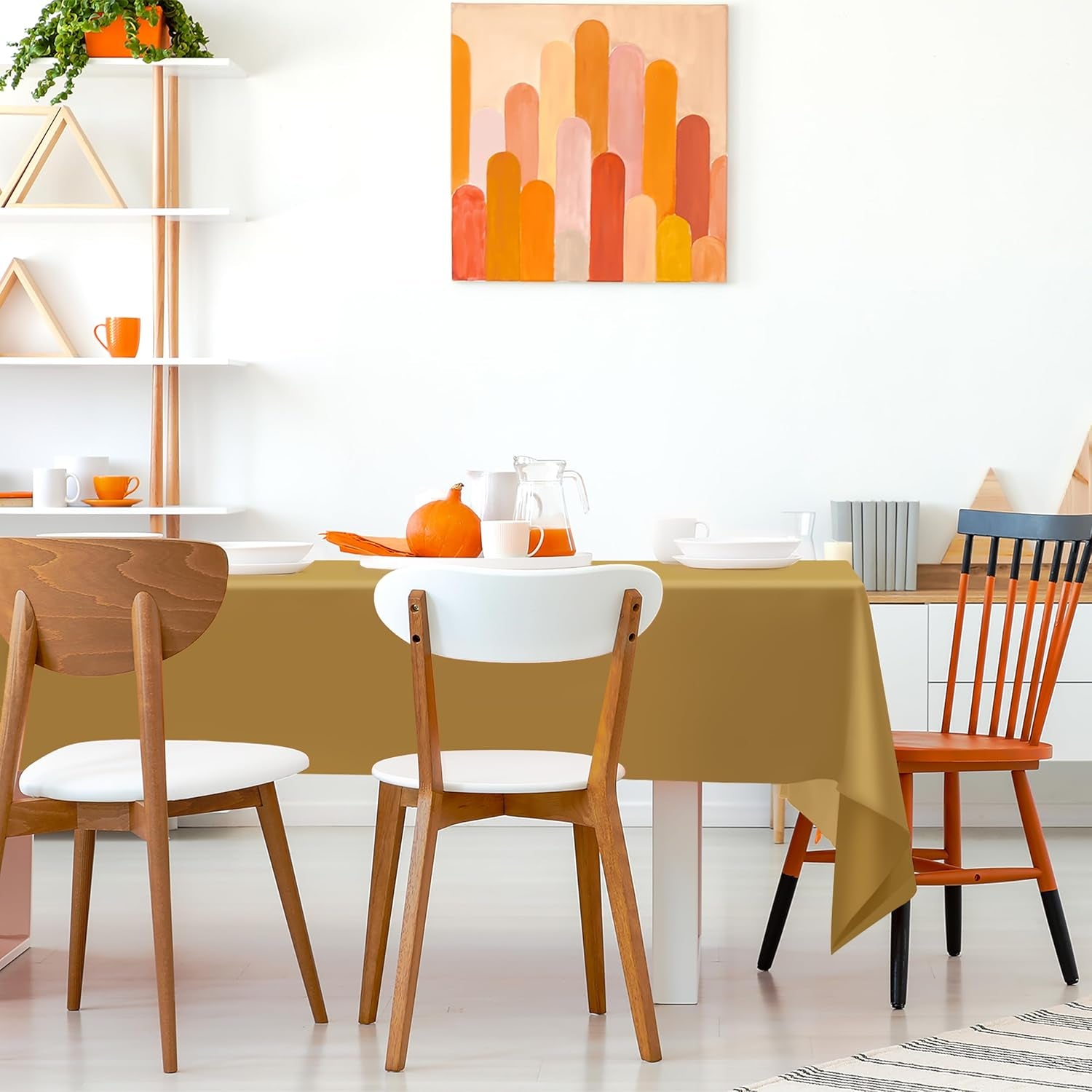 2PCS Gold Plastic Tablecloths 54 X 108 Inch, Disposable Table Cloths Rectangle Party Table Covers