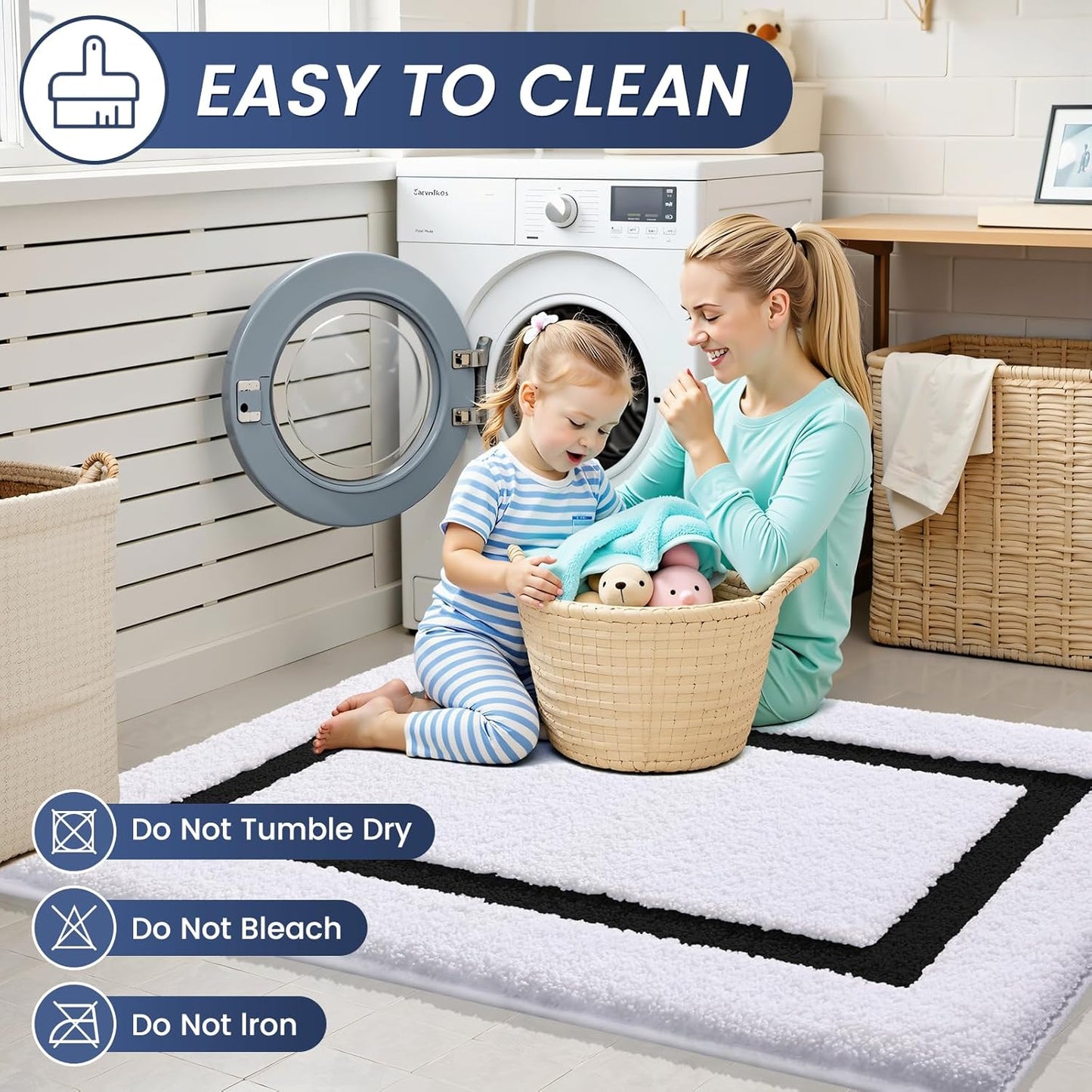 Bathroom Rugs Mat 32X20, Extra Soft Absorbent Microfiber Bath Rugs, Rubber Backing, Quick Dry, Machine Washable Bath Mats for Bathroom Floor, Tub and Shower, Home Decor Accessories, Black
