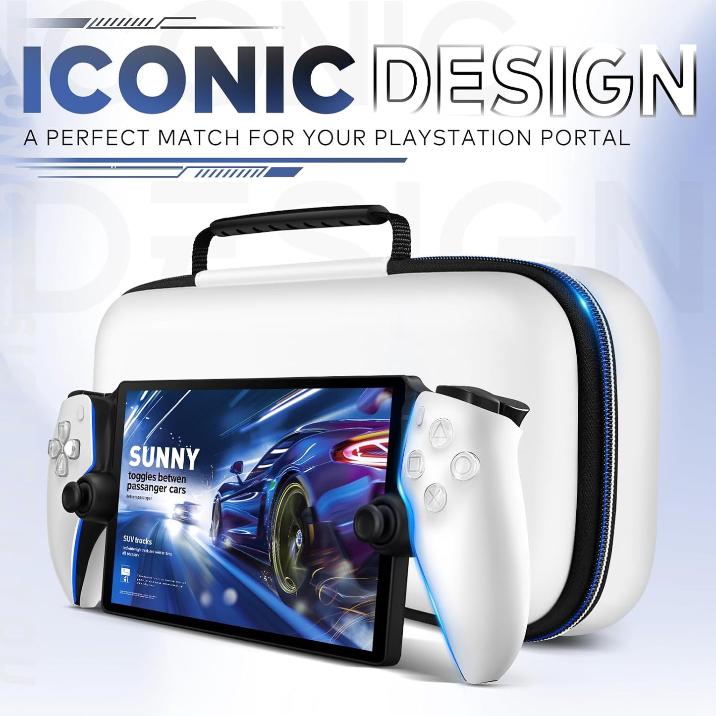 Carry Case for Playstation Portal Remote Player for PS 5 Console Holds Accessories, Portable Hard Shell Pouch Anti-Drop Travel Bag with Protective Storage Mesh Pocket,Travel Friendly, White