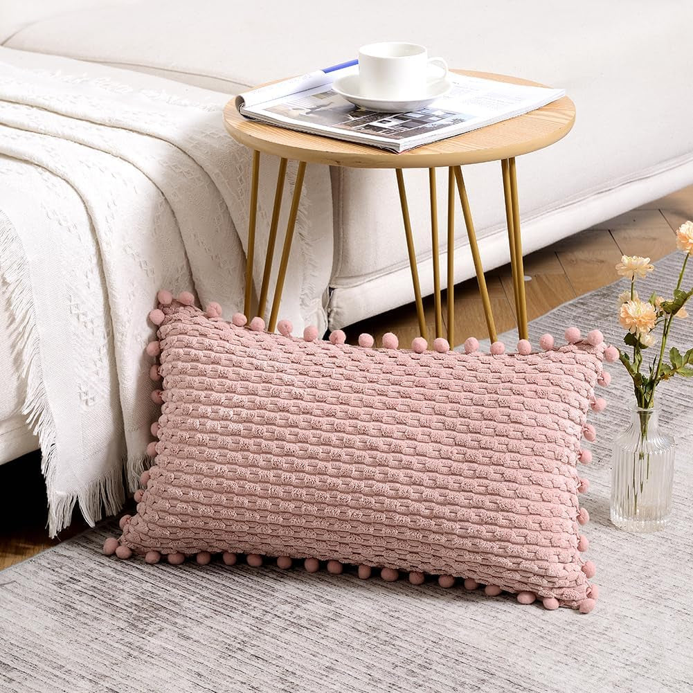 2 Packs Dusty Pink Decorative Throw Pillow Covers 12X20 Inch for Couch Bed Sofa, Modern Farmhouse Boho Home Decor, Soft Cute Plush Corduroy Cushion Case 30X50 CM