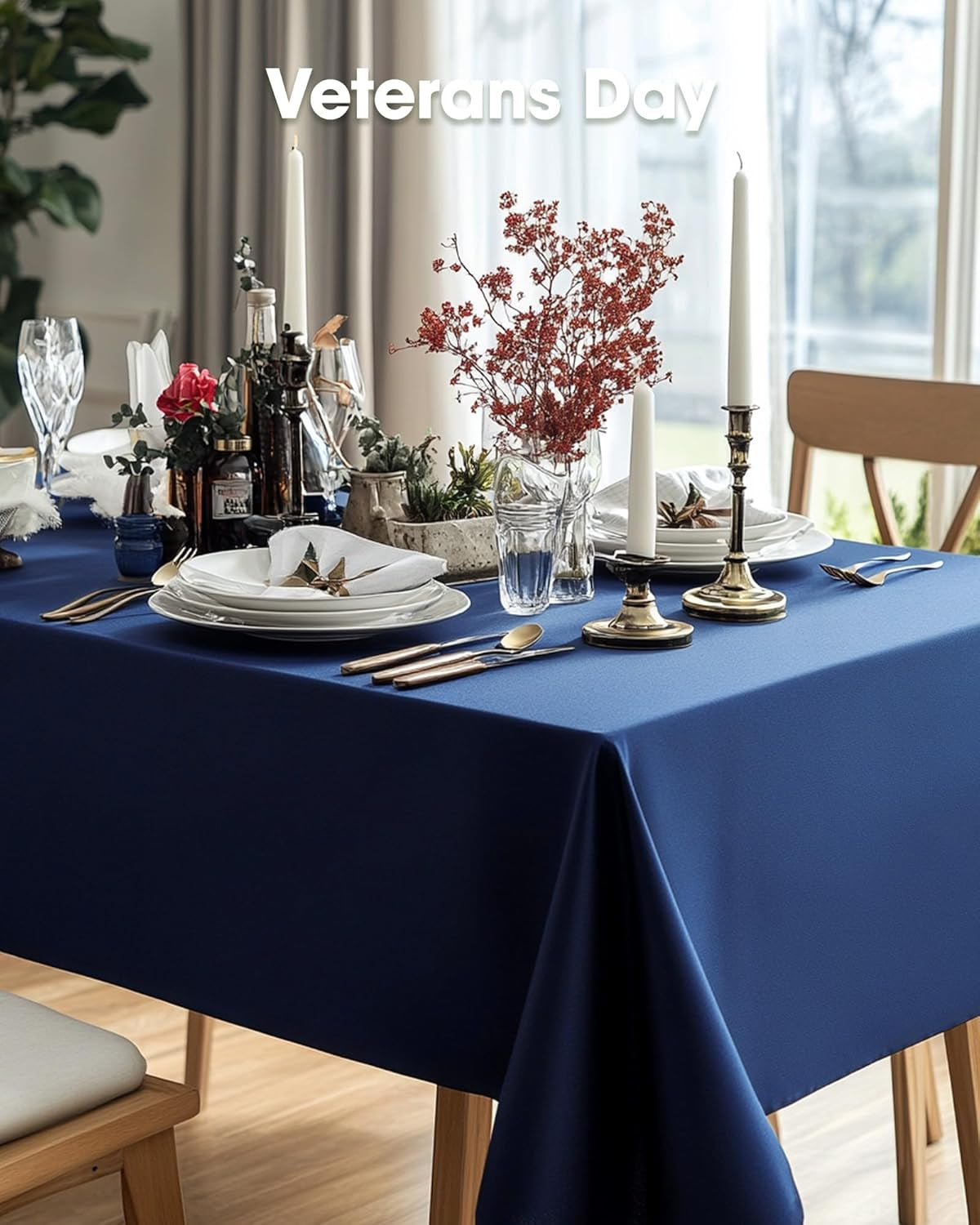Plastic Table Cloth Disposable 10 Pack, 52 X 70 Inch Table Cloths, Patriotic Decorations, Thanksgiving, Veterans Day Tablecloths, Rectangle, Plastic Cover, Waterproof & Sturdy, Navy Blue
