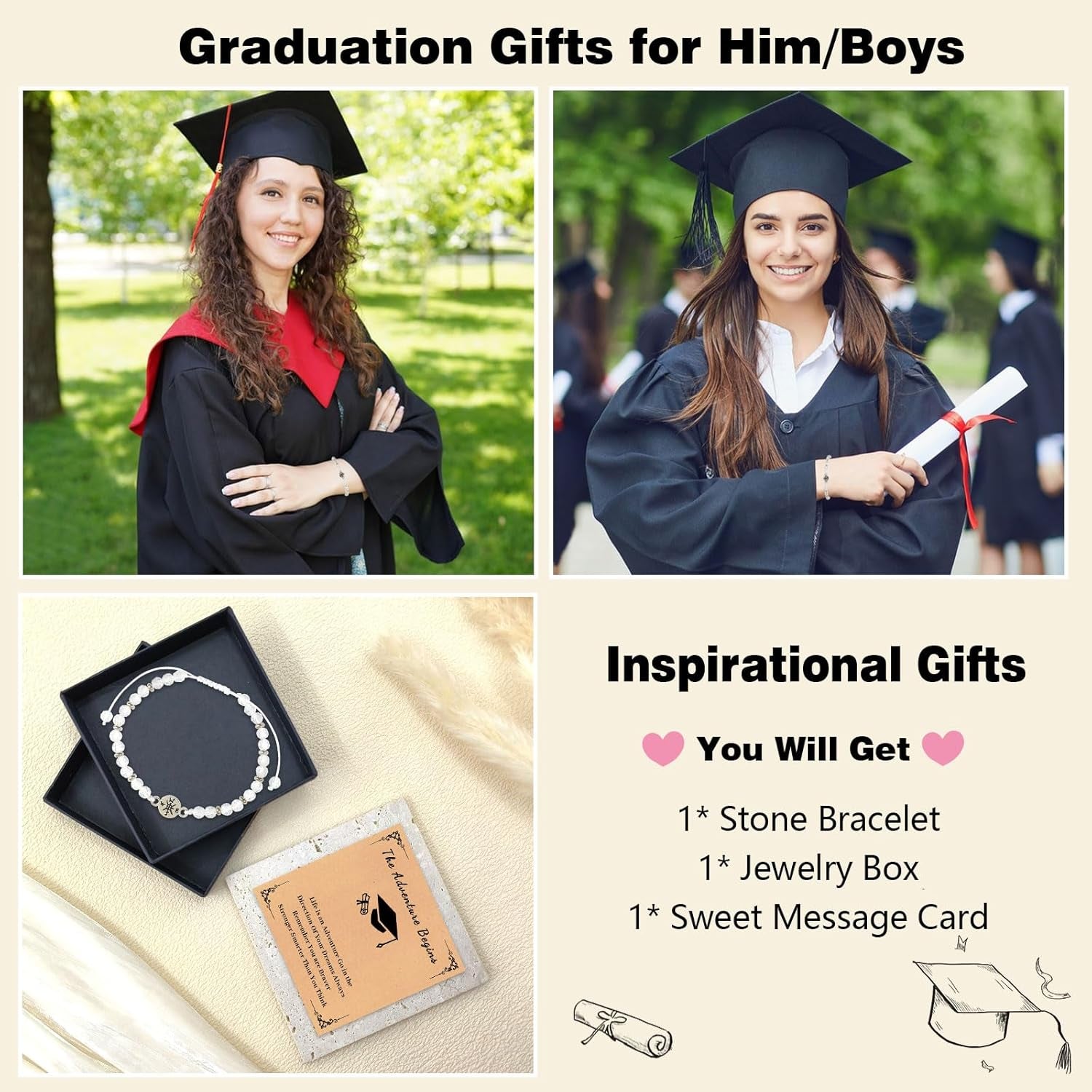 2025 Graduation Gifts for Her Cool High School College Class 5Th 8Th Grade Girls Bracelet Cards Middle School Kindergarten Masters Degree Senior Congratulations Gifts