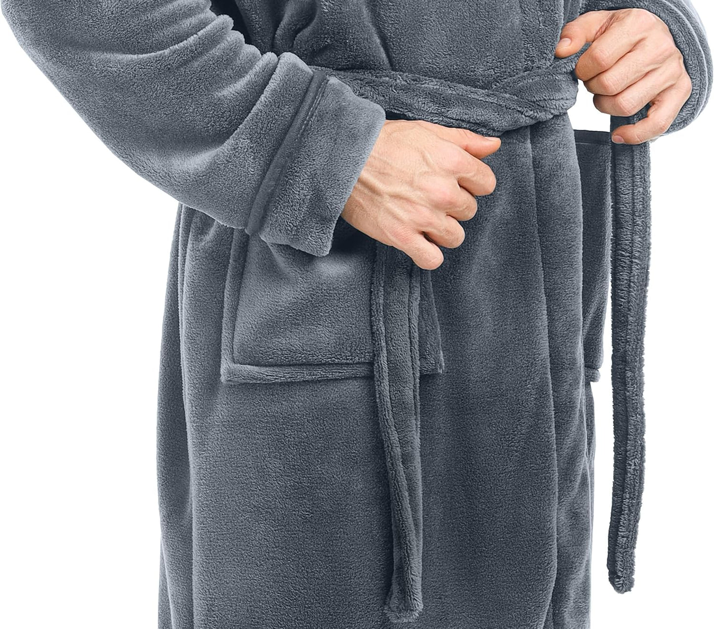 Luxurious Men'S Shawl Collar Fleece Bathrobe Long Spa Robe