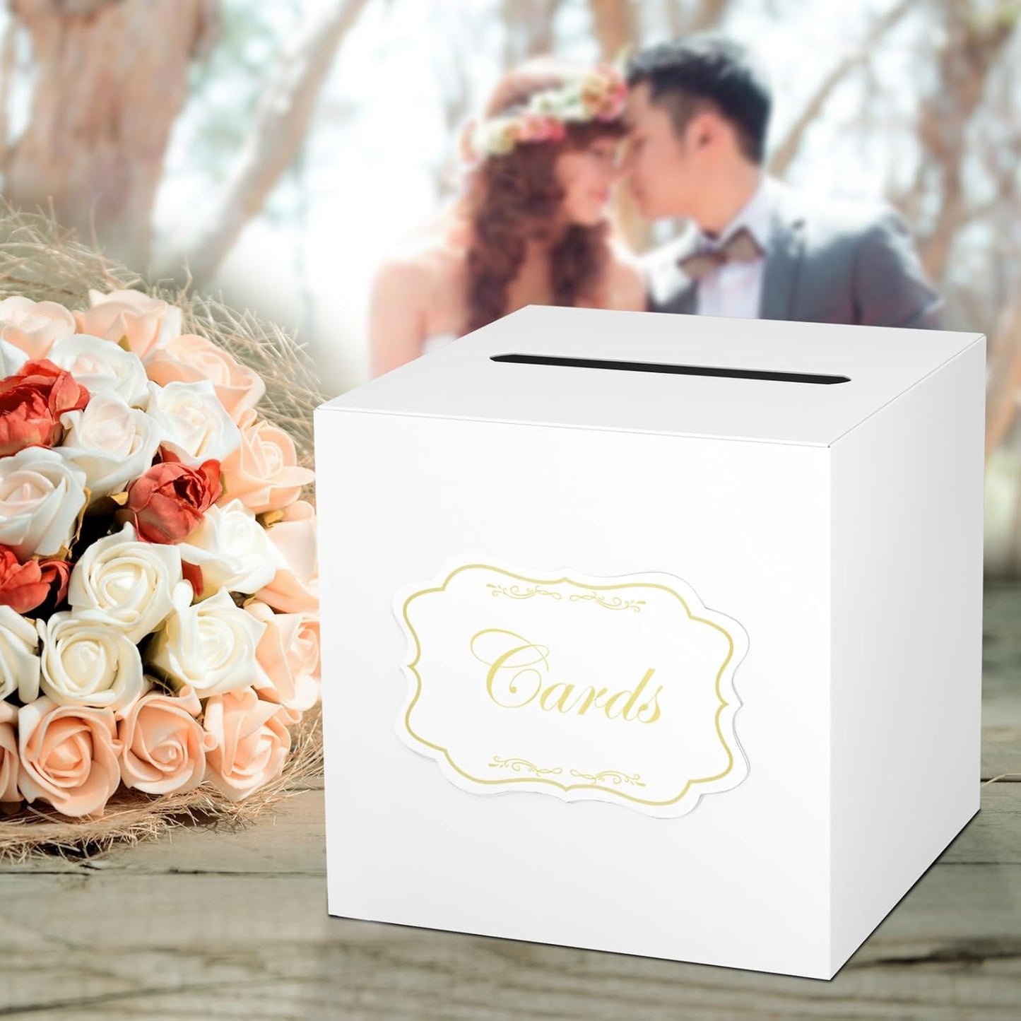 White Cards Box for Birthday, Wedding, Bridal or Baby Shower, Graduation, Anniversaries, Engagement Party Decorations Supplies Money and Cards Receiving Box