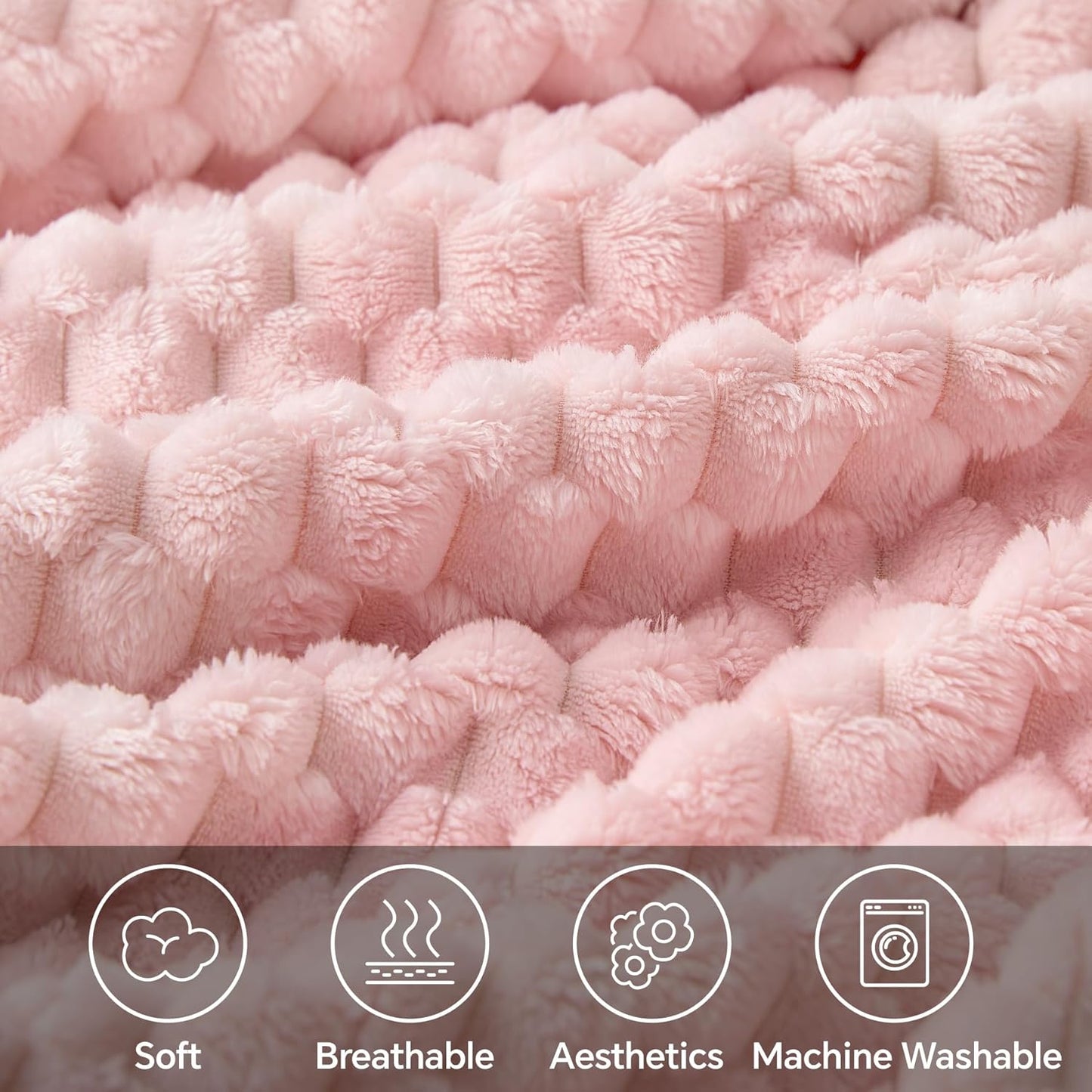 Fleece Decorative Blanket - 3D Jacquard Pink Throw Blankets for Women'S Couch & Bed, Soft and Cozy Warm Plush Fluffy Blanket, Cute Birthday Gift for Women, 50X60 Inches