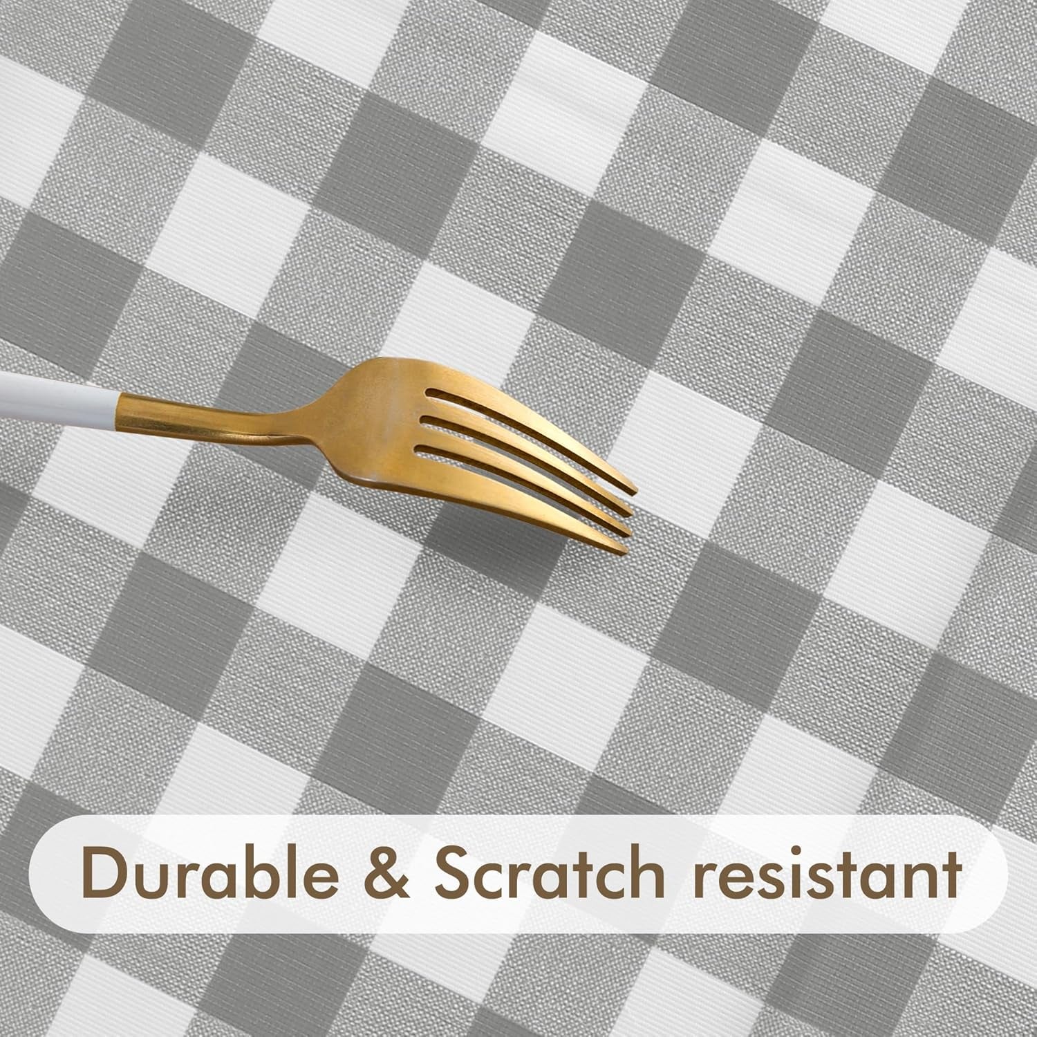 Round Vinyl Fitted Table Cover Set - 2 Pack Waterproof Checkered Elastic Edged Tablecloths with Flannel Backing for Picnics and Parties, Silver/White (Suitable for 45"-56" Round Tables)