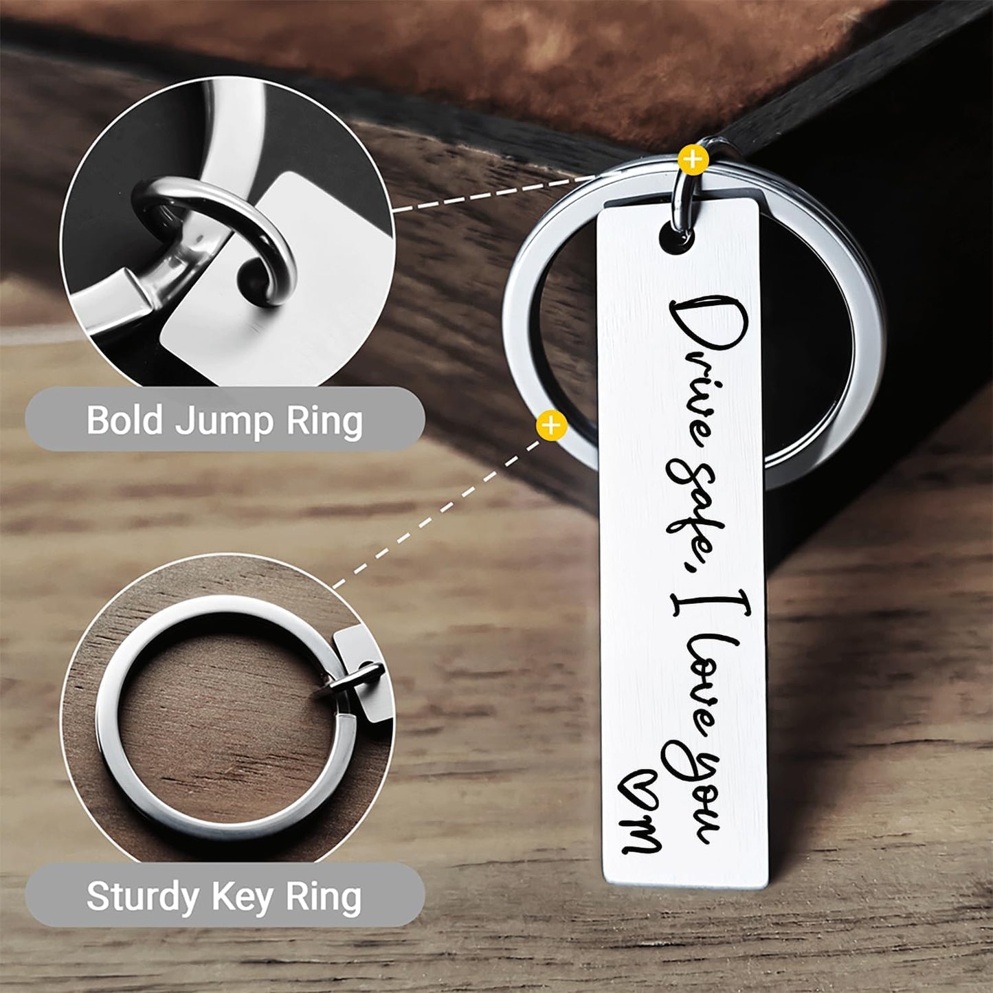 Drive Safe I Love You with Initial Customizable Laser Engraving Key Chain Gift for Him Valentine Wedding Personalized Gifts