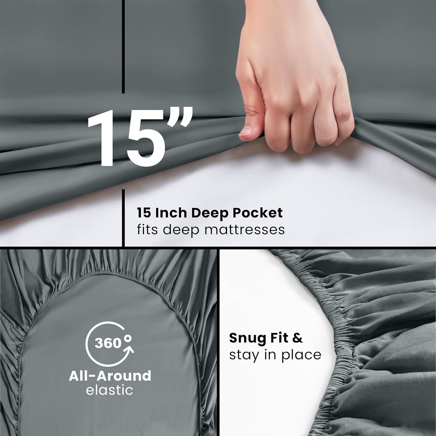 Queen Fitted Sheet - Bottom Sheet - Deep Pocket - Soft Microfiber - Shrinkage and Fade Resistant - Easy Care -1 Fitted Sheet Only (Grey)