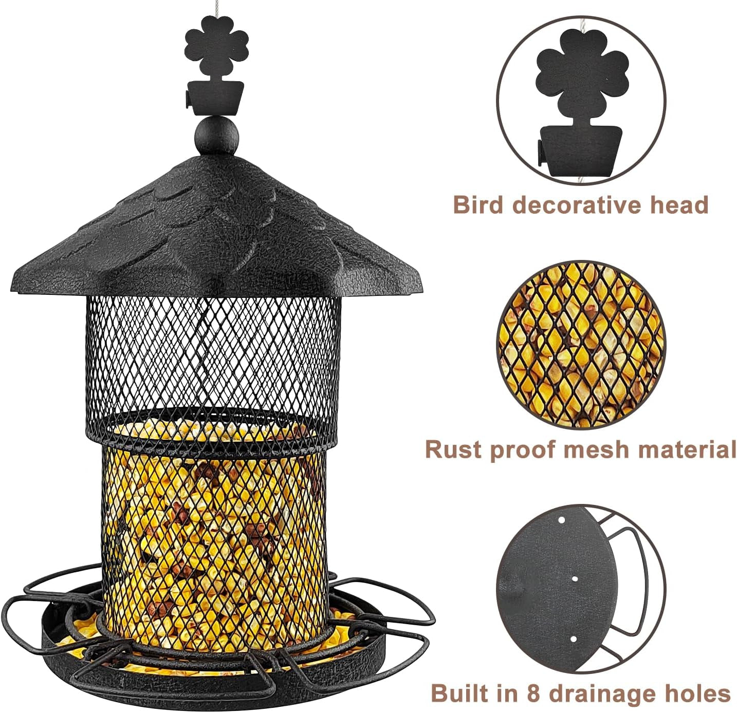 Metal Bird Feeder Tube Hanging Wild Bird Seed Feeder Squirrel Proof Birds Feeder for outside Decoration, Large Capacity Feeder for Outdoor Garden,Black