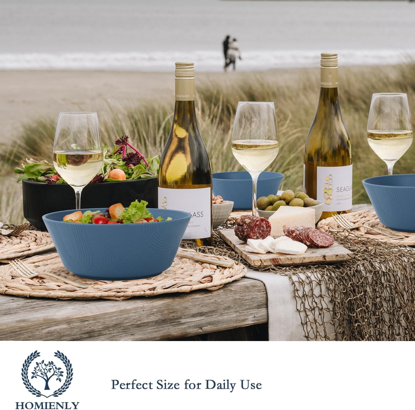 Wheat Straw 36 Oz Soup Bowl Set - 6 Unbreakable, Microwave and Dishwasher Safe Dinnerware, Eco-Friendly Alternative to Plastic, Ideal for Kitchen Use, Soup, Dinner, and Pho (Navy Blue)
