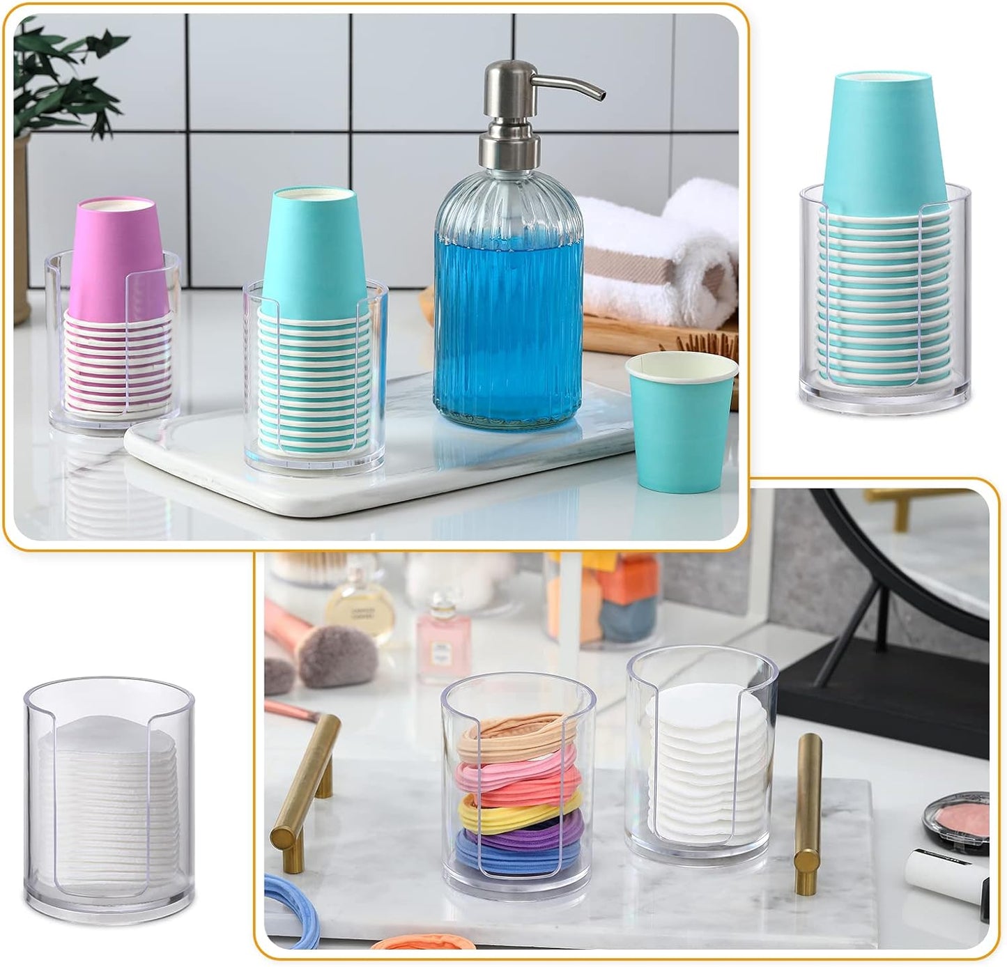 Bathroom Cup Dispenser, 2 Pack Mouthwash Cups Holder, Small Disposable Paper Cup Holders for Rinsing Cups on Bathroom Vanity Countertops