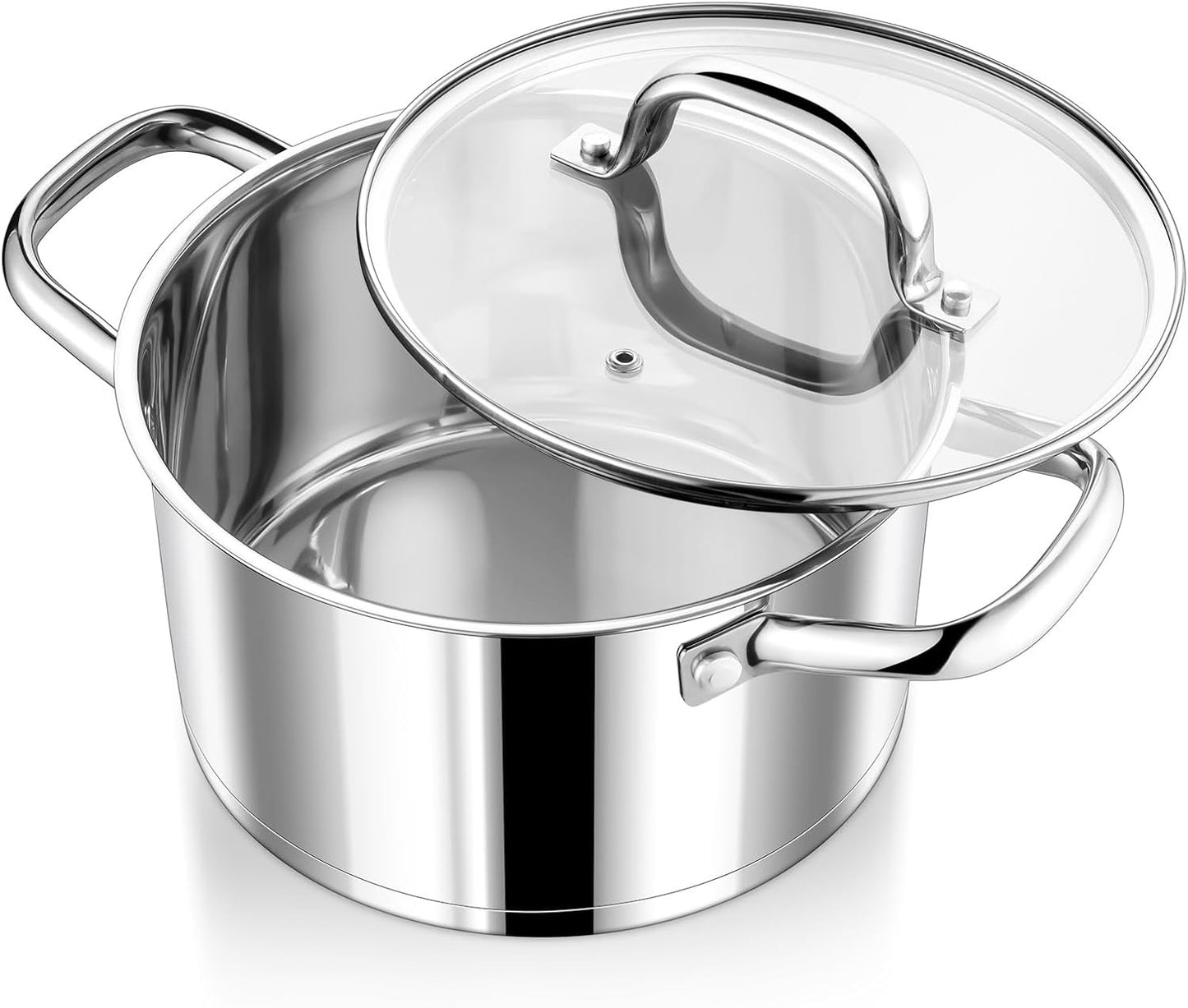 4 Quarts Cooking Stock Pot with Lid, Stainless Steel Stockpot Induction Pot for Soup, Tri-Ply Bottom & Clear Glass Lid & Double Handle, Dishwasher Safe