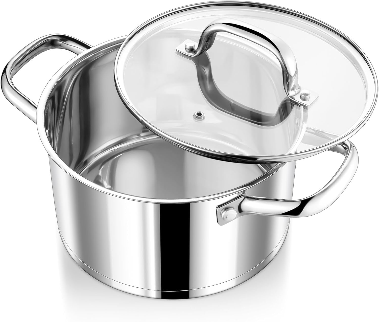 4 Quarts Cooking Stock Pot with Lid, Stainless Steel Stockpot Induction Pot for Soup, Tri-Ply Bottom & Clear Glass Lid & Double Handle, Dishwasher Safe