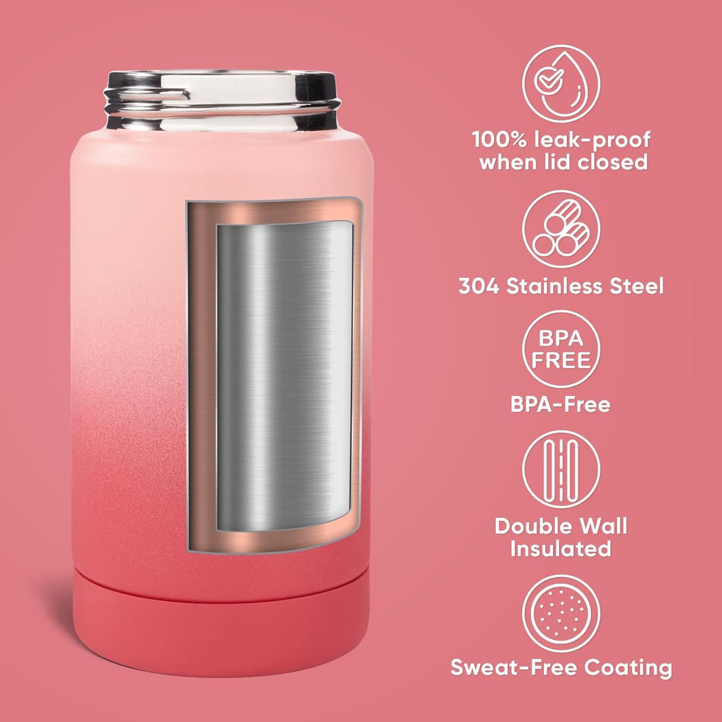 12 Oz Water Bottle, Kids Water Bottles for School, Toddler Cup with Straw & Handle, 304 Stainless Steel Insulated Water Bottle, Non-Slip Silicone Base, BPA Free, Gradient Red