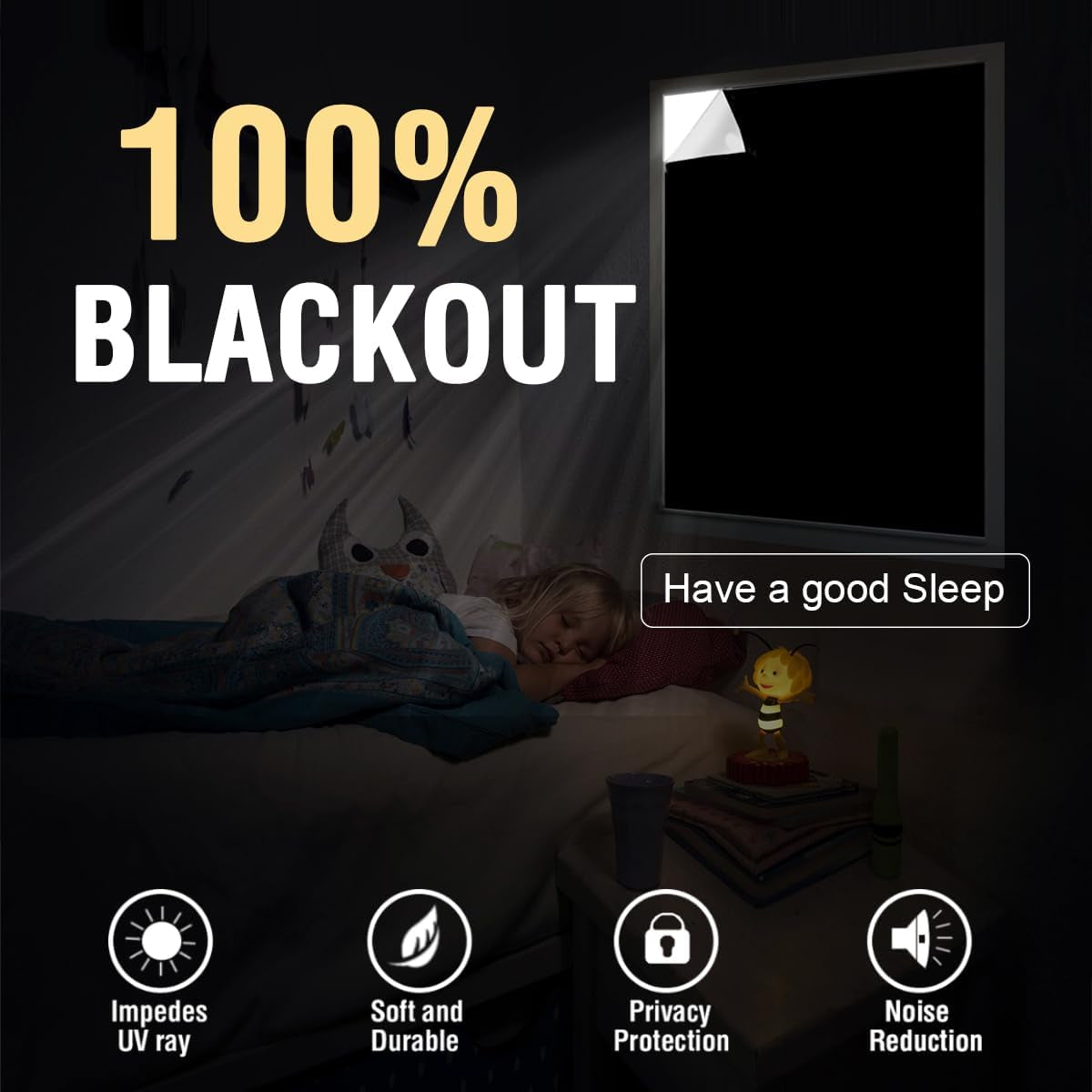 Portable Blackout Curtains for Bedroom 80" X 67", 100% Blackout Blind Curtain for Window No Drill Blackout Roller Shades with Thermal Insulated for Living Room Cut to Any Size, Black