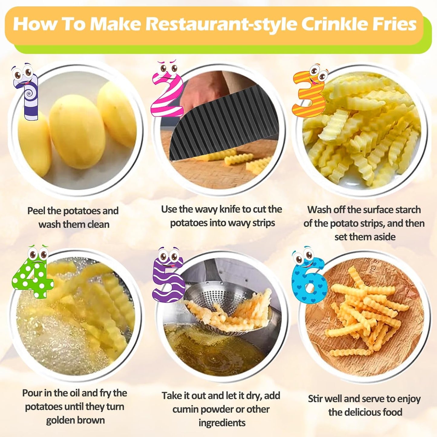 Crinkle Cutter Wavy Slicer for Veggies, French Fry Cutter, Stainless Steel Potato Slicer Wavy Chopper,Vegetable Crinkle Cutting Onion Chopping Tool for Fancy Edges for Cucumber, Kitchen Gadgets