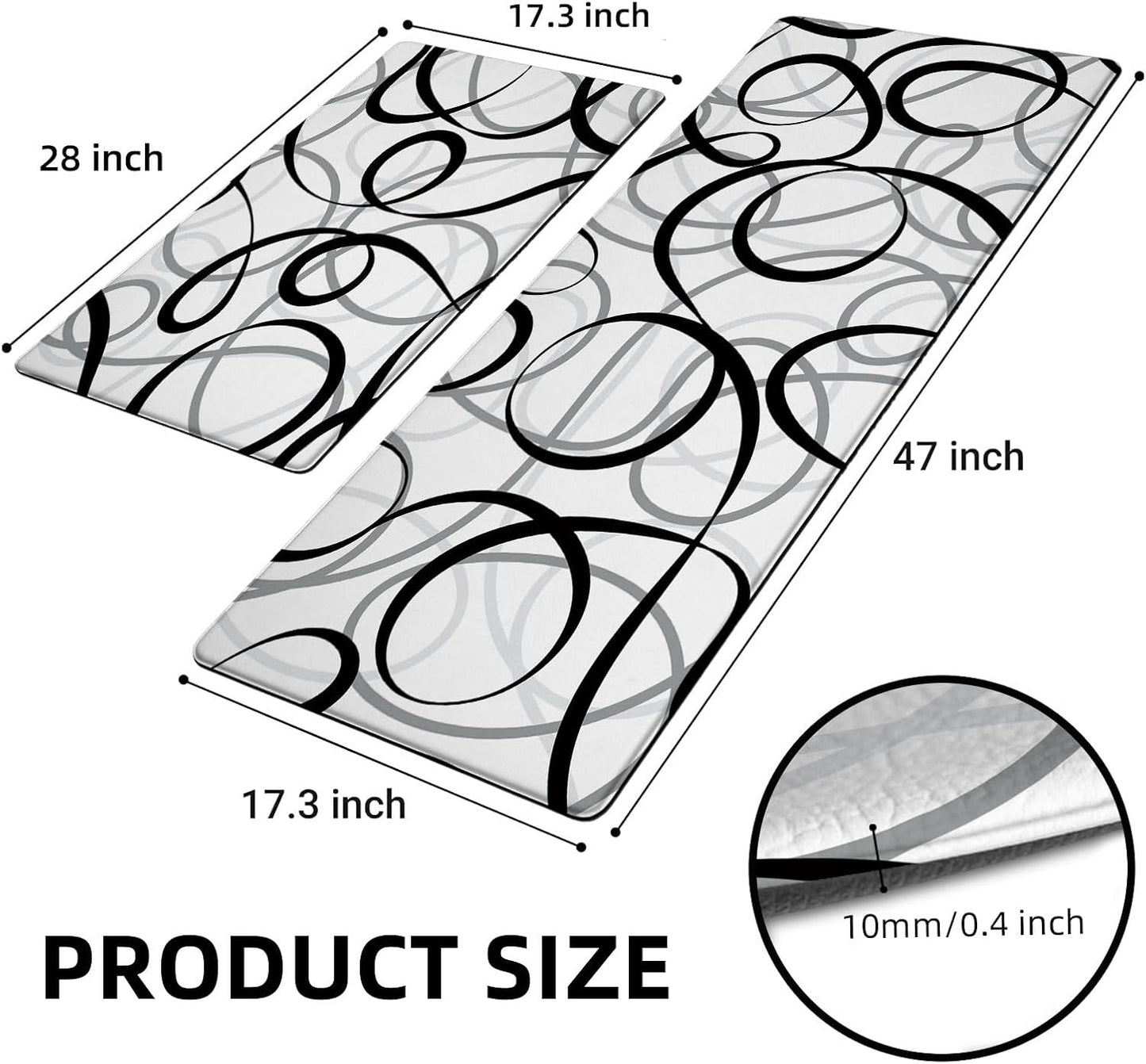 Kitchen Mats Cushioned anti Fatigue Kitchen Rugs Sets of 2 Black White Grey Memory Foam Padded Kitchen Floor Mat Non Slip Waterproof Comfort Standing Mats for Sink Laundry Office